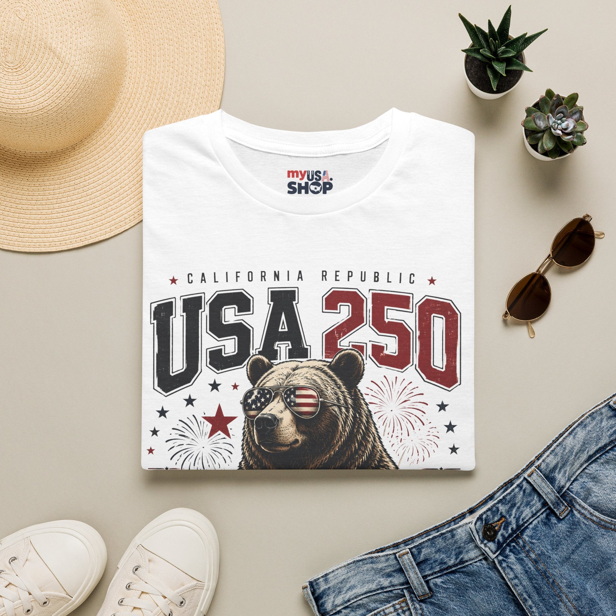 USA 250 California Republic Bear T-Shirt — 1776–2026 Bicentennial Celebration America
