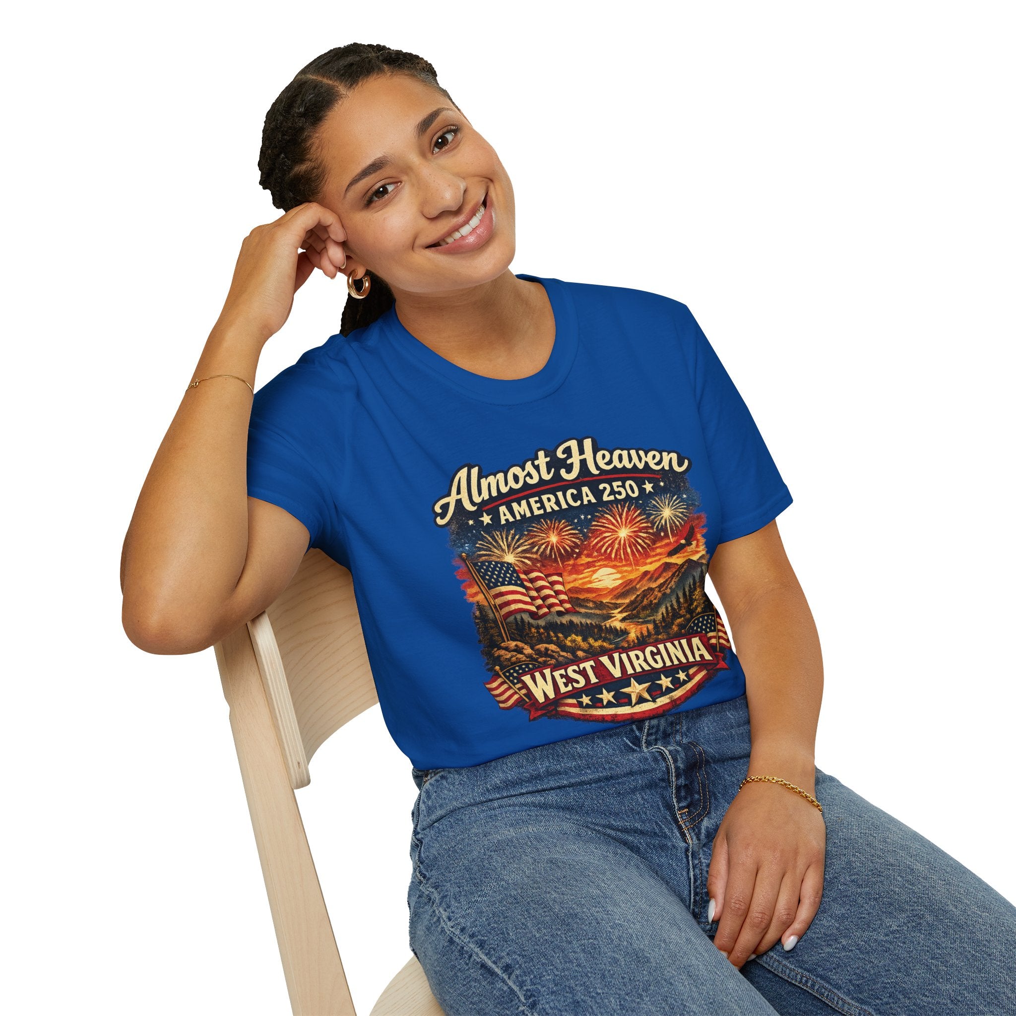 Almost Heaven West Virginia T-Shirt – America 250 Patriotic Fireworks Tee