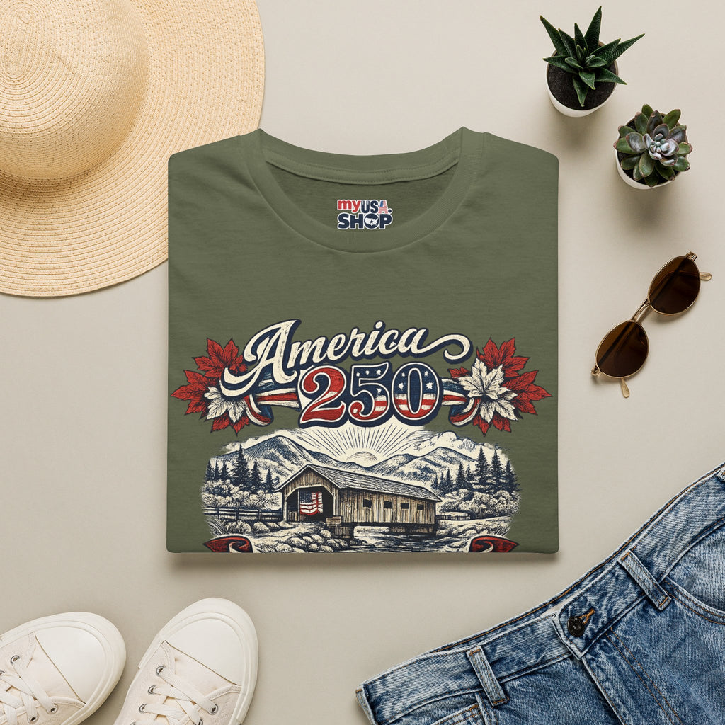 America 250 Vintage T-Shirt — Vermont Patriotic Vermont Mountains Tee