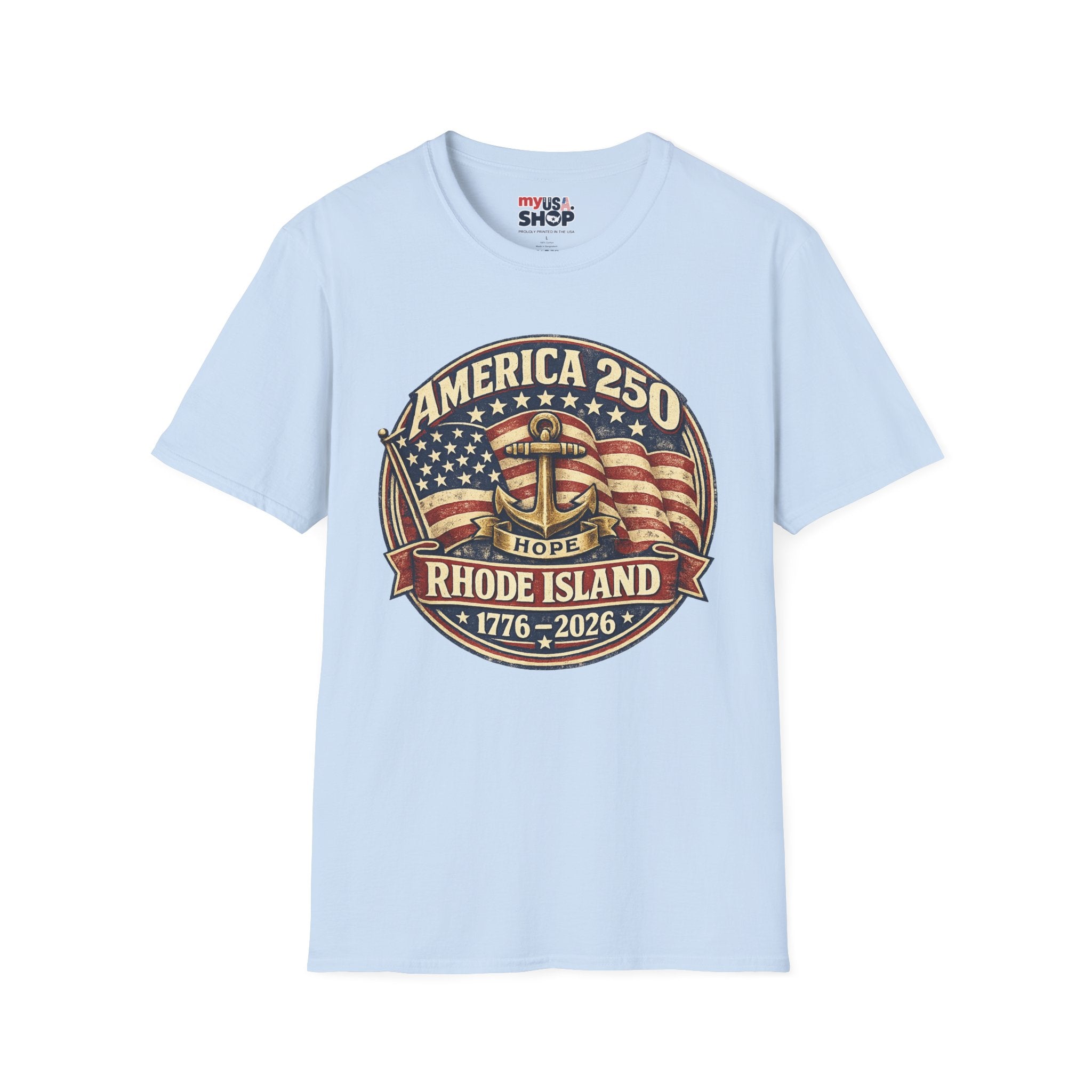 America 250 Rhode Island Shirt — Hope Anchor Patriotic Graphic Tee