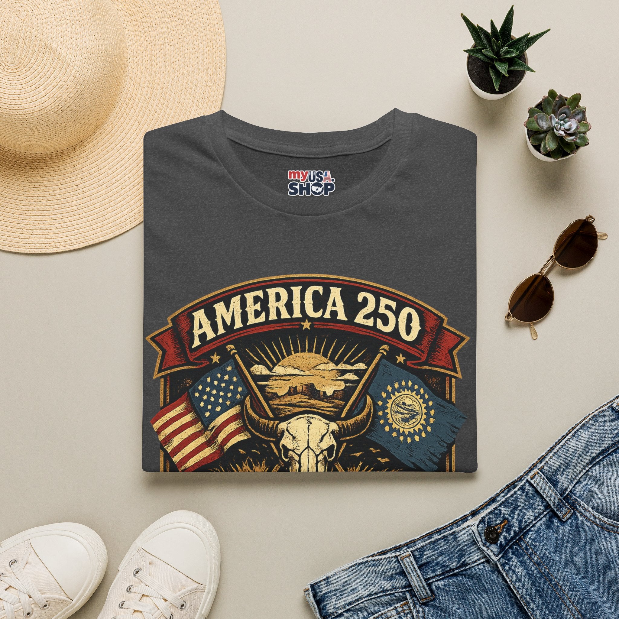 America 250 South Dakota T-Shirt — Western Skull Heritage Graphic Tee