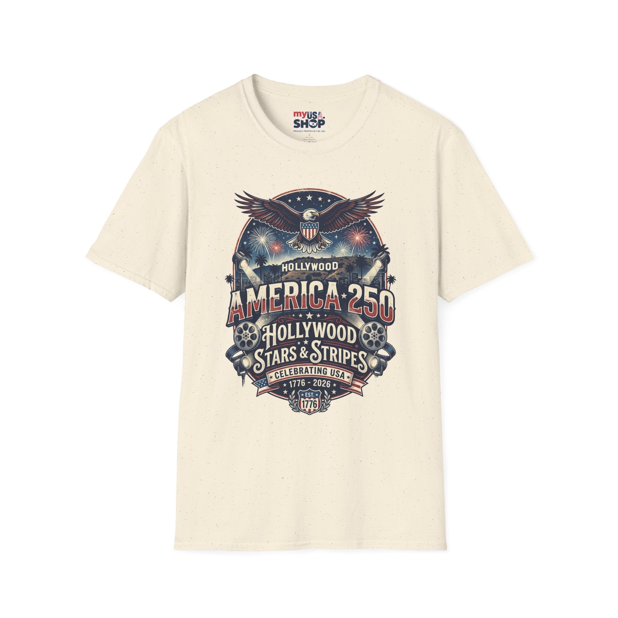 America 250 Graphic T-Shirt — Hollywood Stars & Stripes Eagle Design