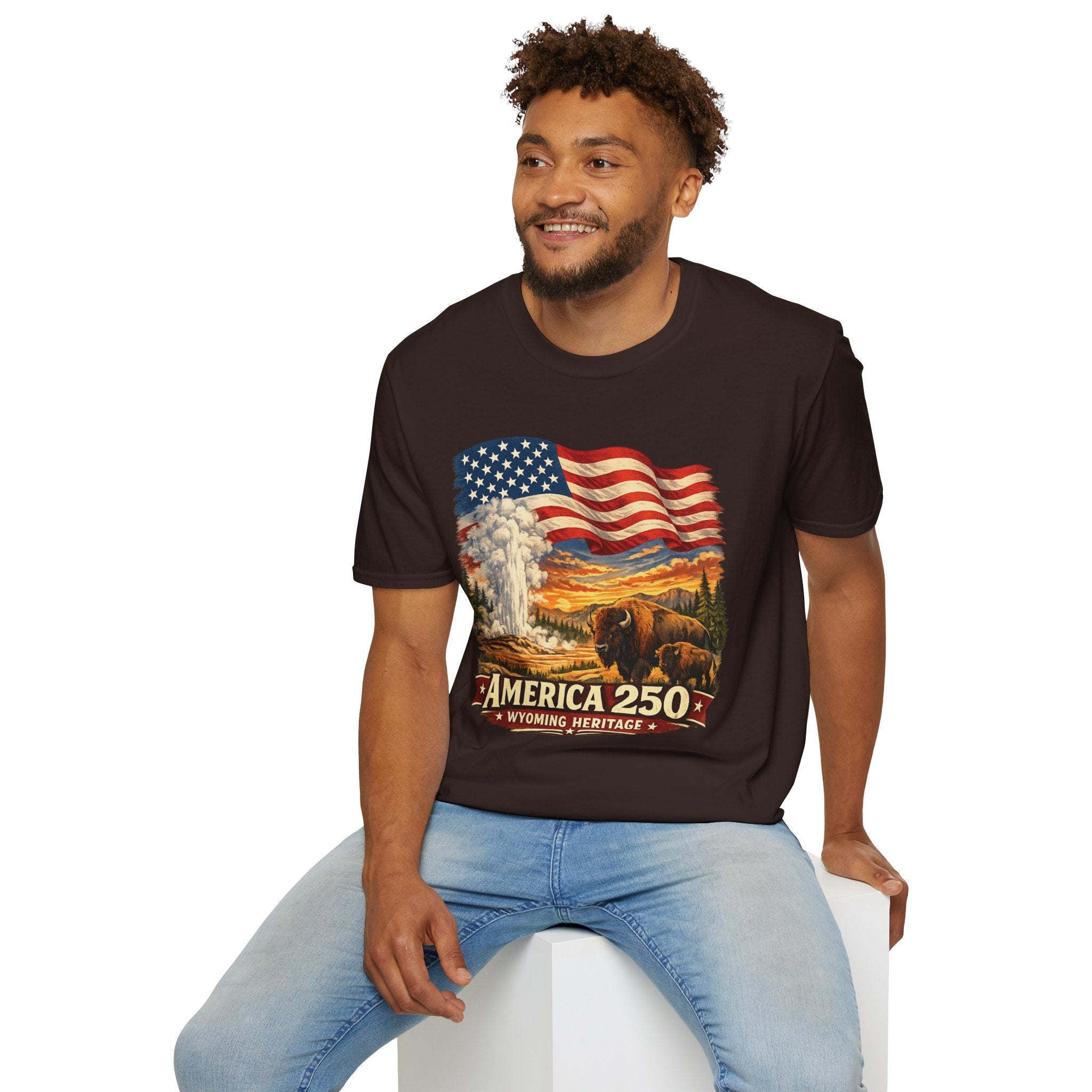 America 250 T-Shirt — Vintage Wyoming Yellowstone Design