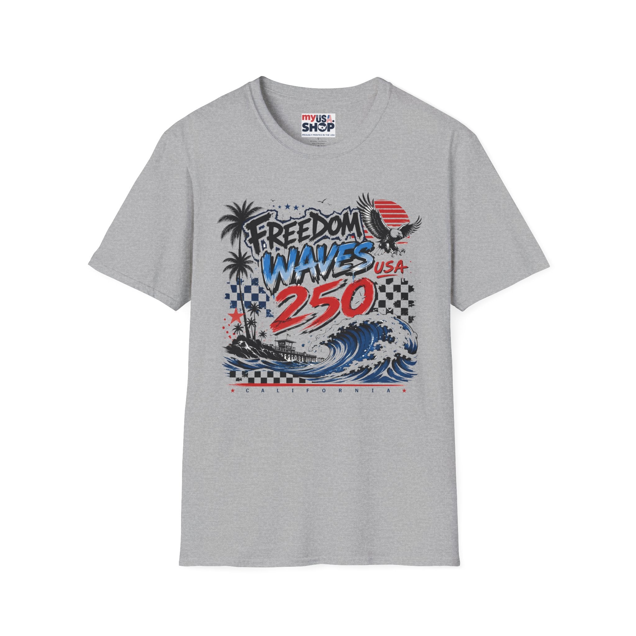 Freedom Waves America 250 USA T-Shirt — Patriotic Surf Graphic Tee