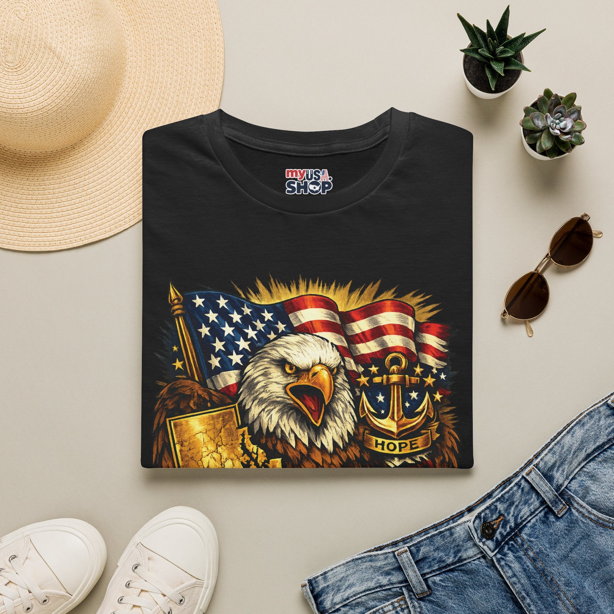 Rhode Island Proud America 250 T-Shirt — Patriotic Eagle Graphic Tee