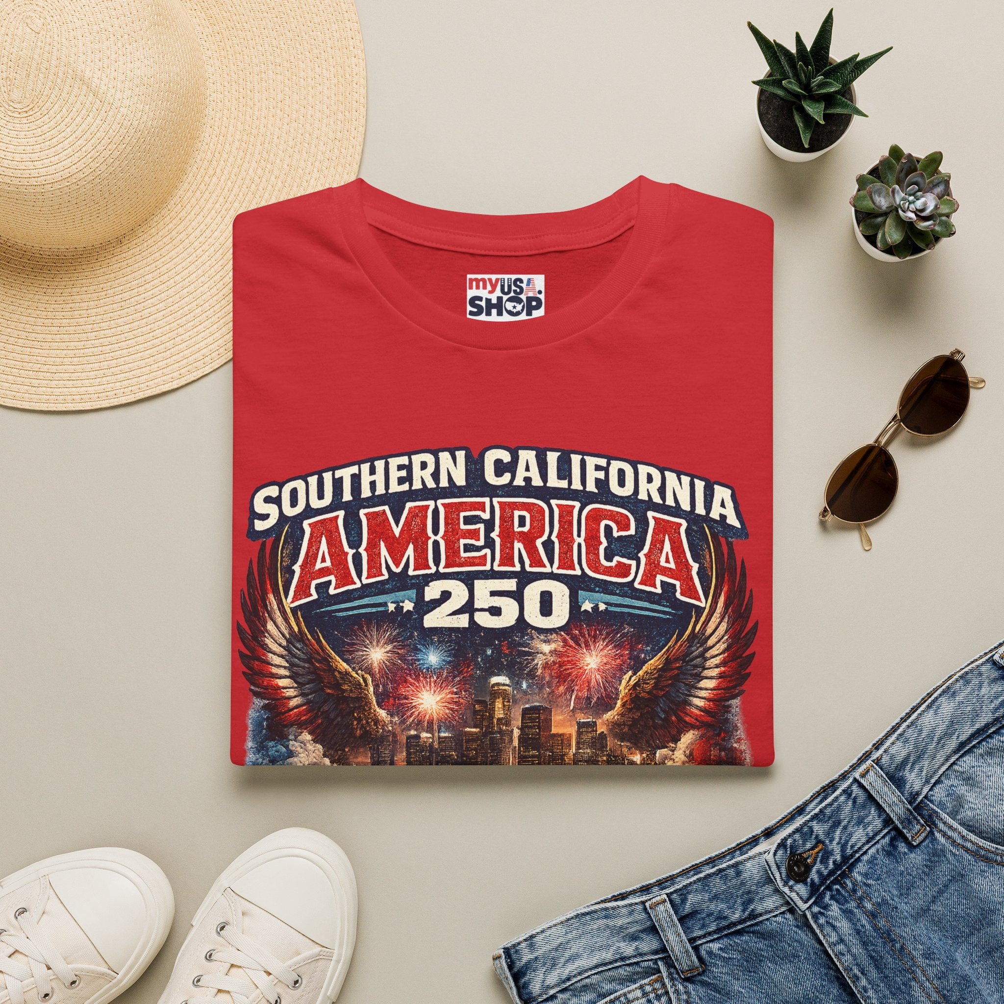 Southern California America 250 T-Shirt — Patriotic Eagle Fireworks Tee