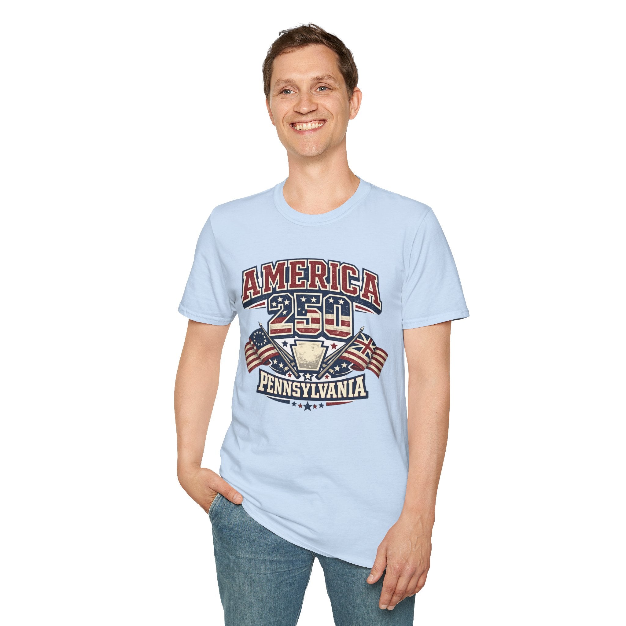 Pennsylvania America 250 Shirt — Retro Patriotic Varsity Graphic Tee