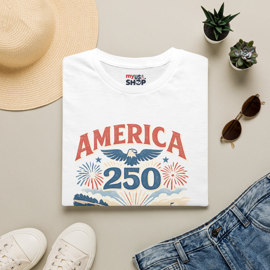 America 250 Rhode Island Shirt — Coastal Fireworks Patriotic Tee