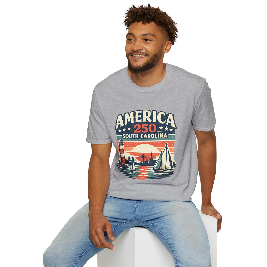 America 250 South Carolina T-Shirt – Retro Sunset Sailing Patriotic Tee