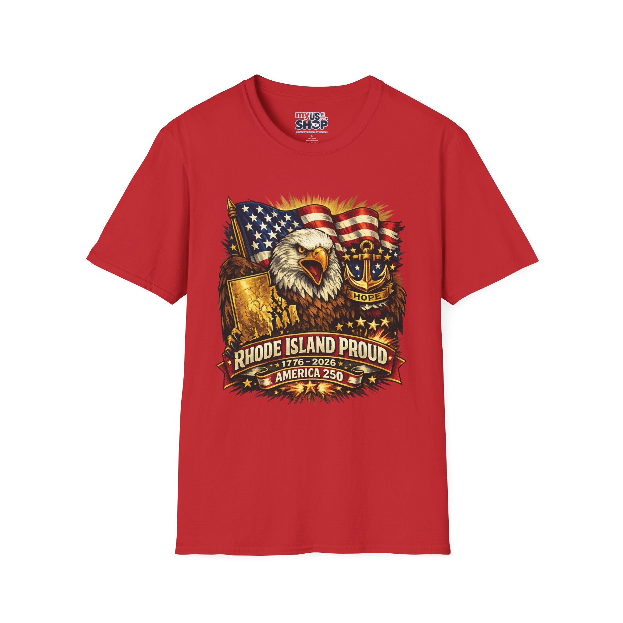 Rhode Island Proud America 250 T-Shirt — Patriotic Eagle Graphic Tee