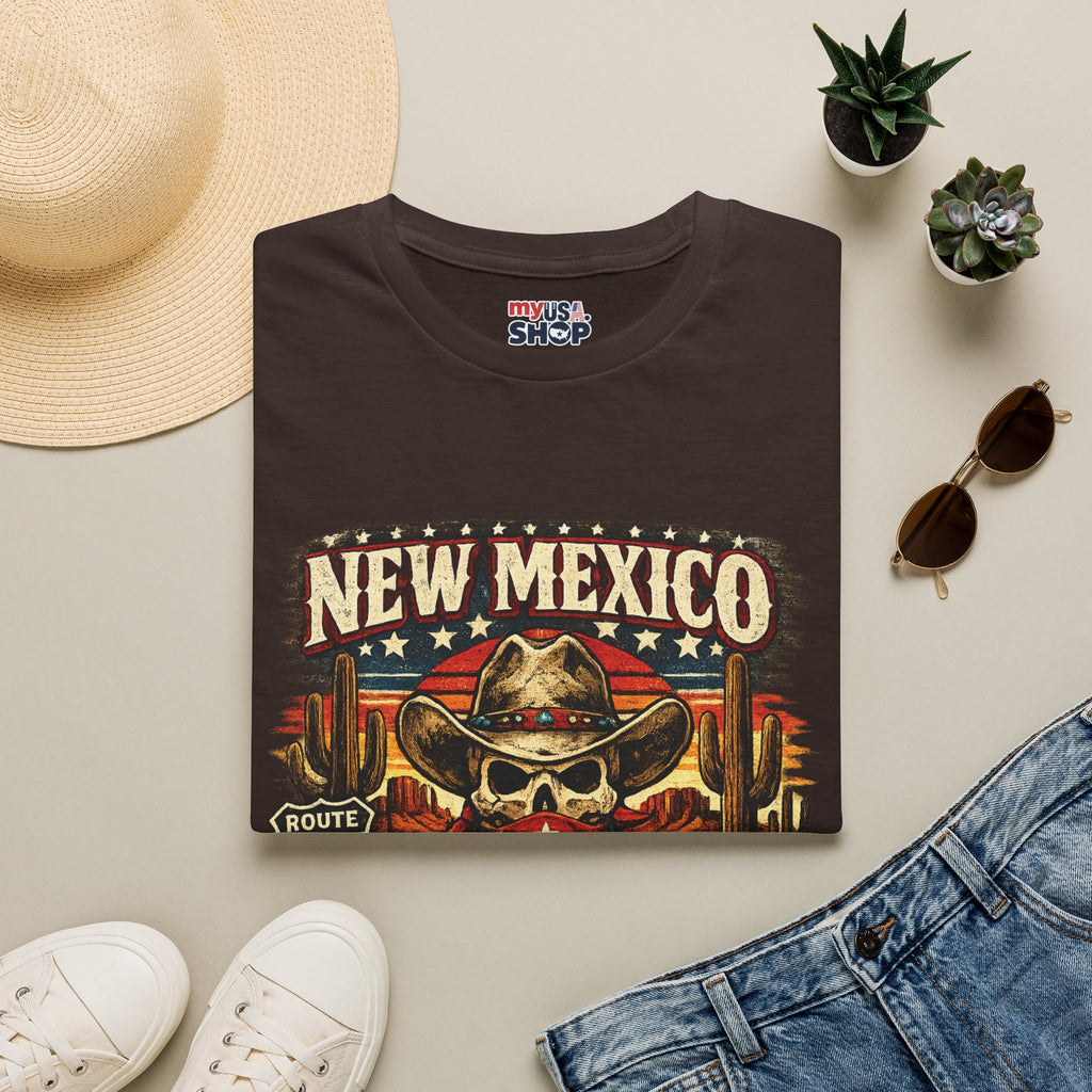 America 250 x New Mexico Skull Cowboy — Vintage Route 66 Desert