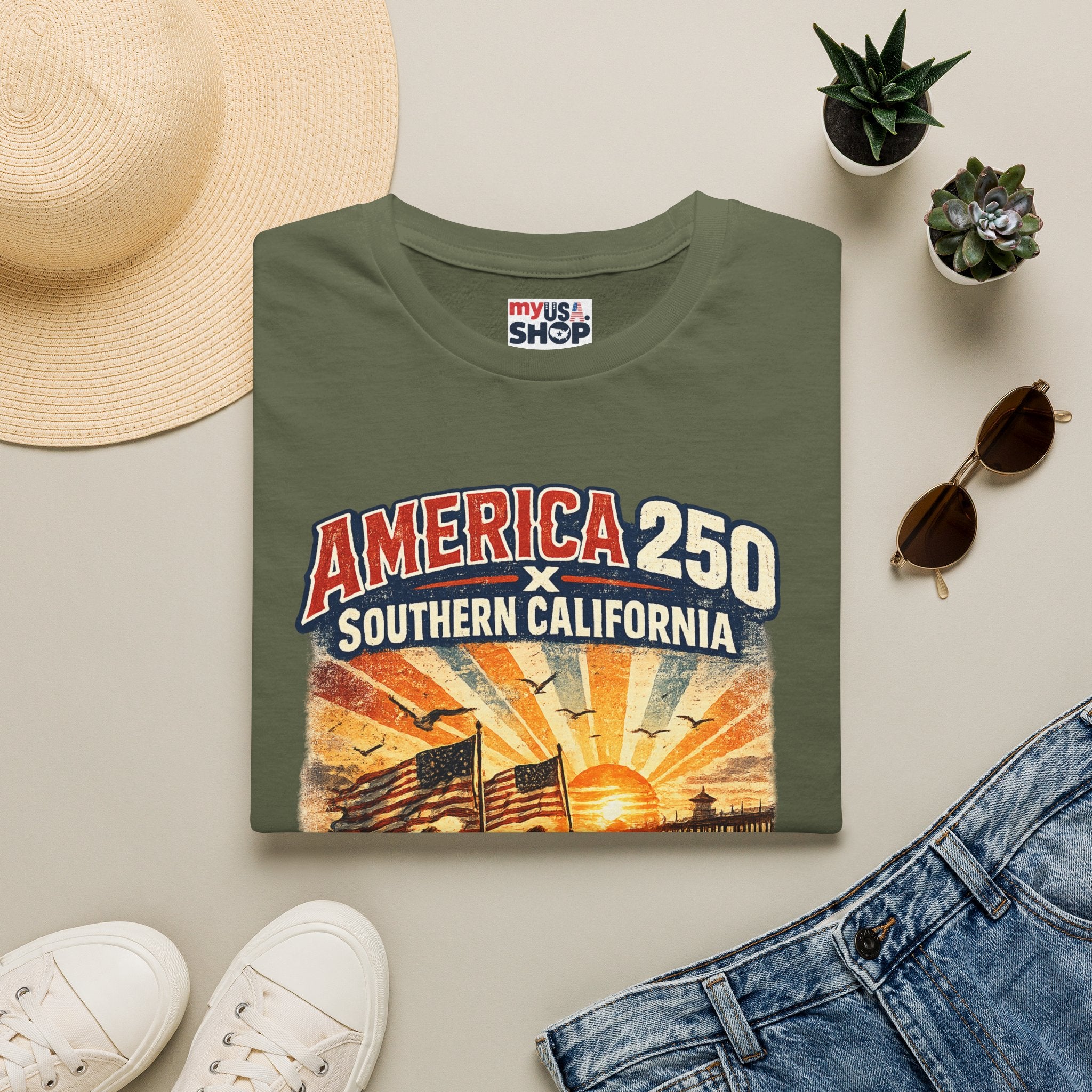America 250 Southern California Huntington Beach Vintage Tee