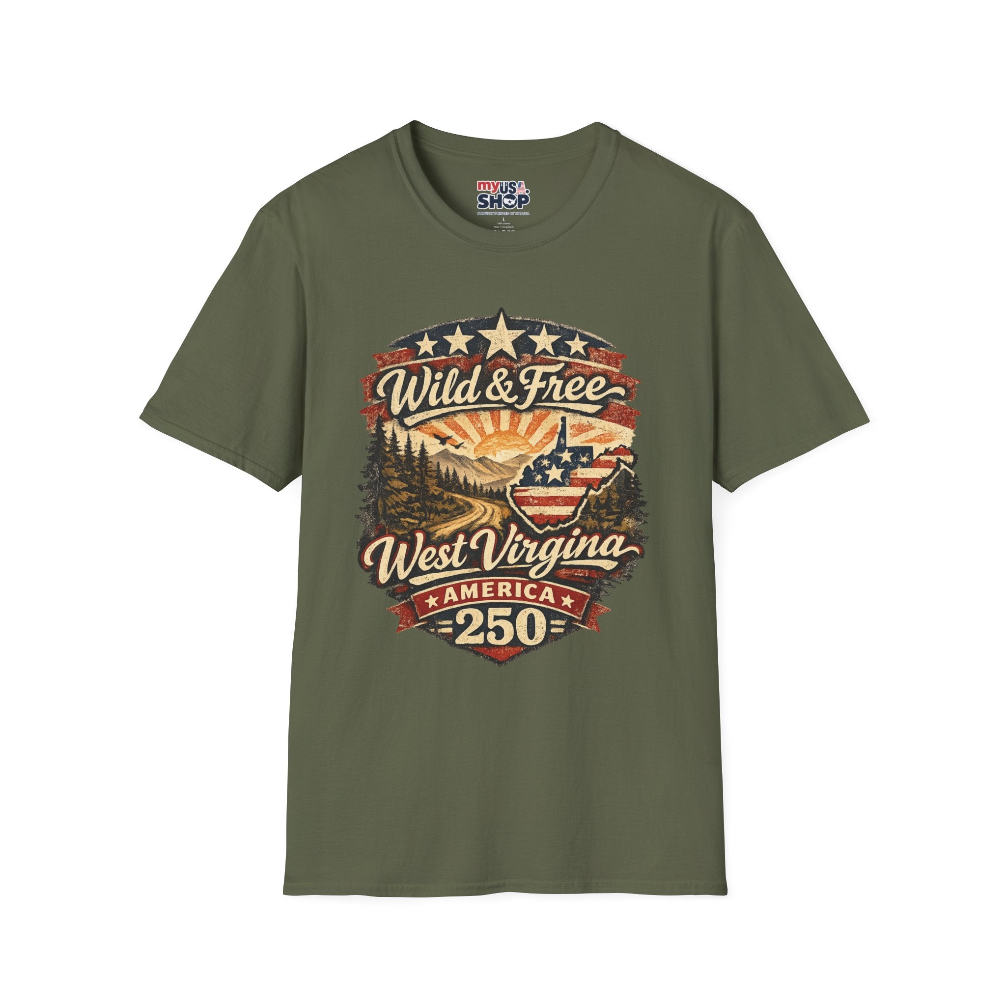 Wild & Free West Virginia T-Shirt — America 250 Mountain Sunset Tee