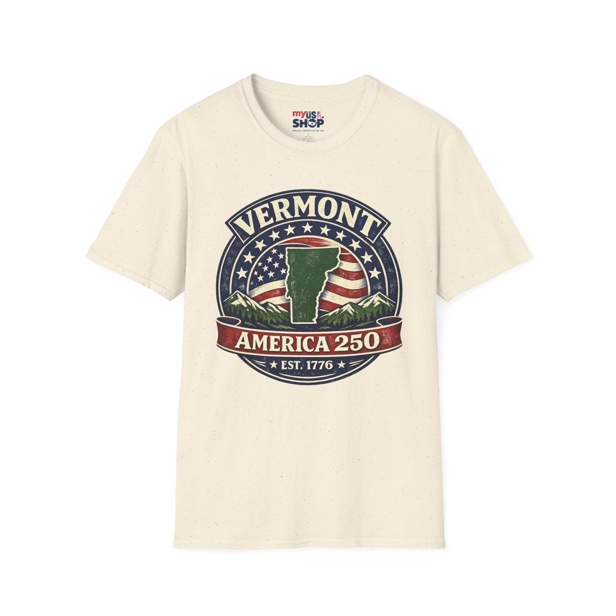 America 250 – Vermont Est. 1776 Map Vintage Tee Design