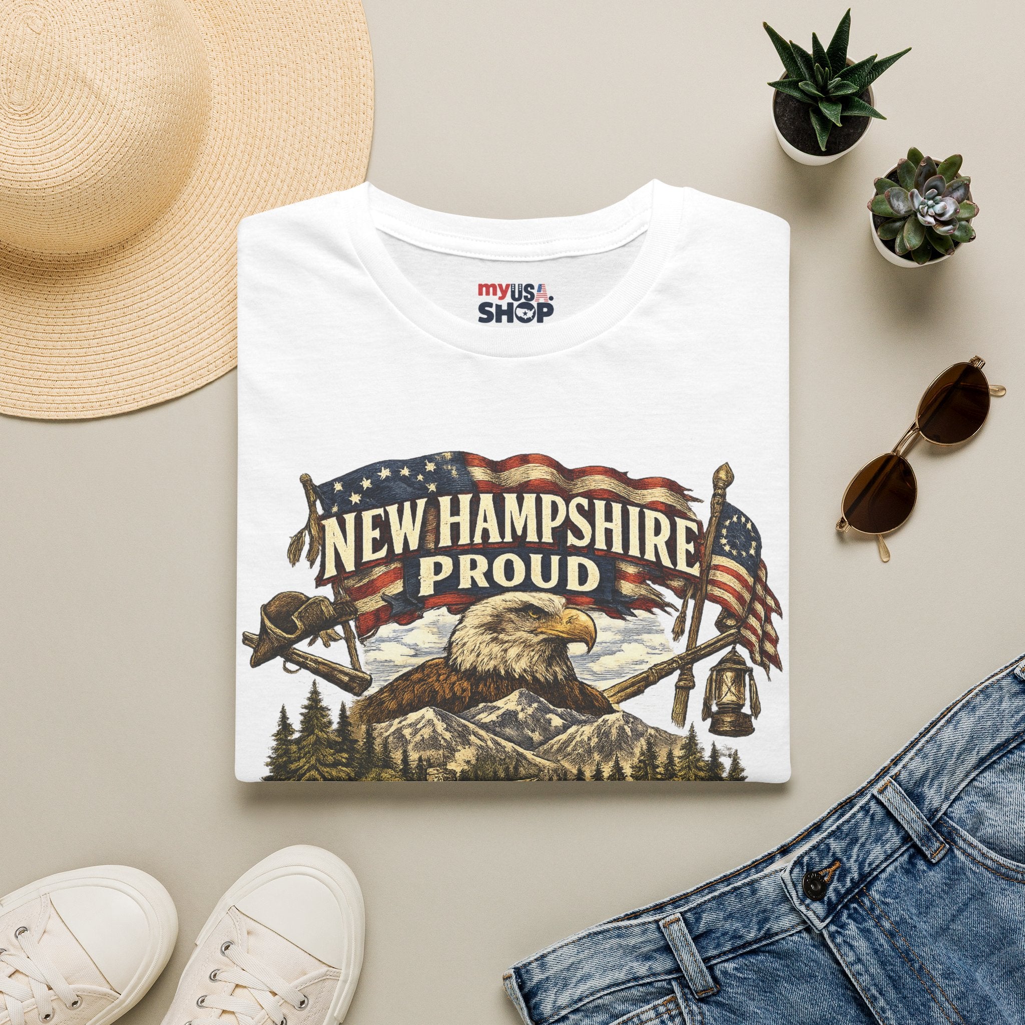 America 250 New Hampshire Proud T-Shirt — Patriotic Eagle State Tee