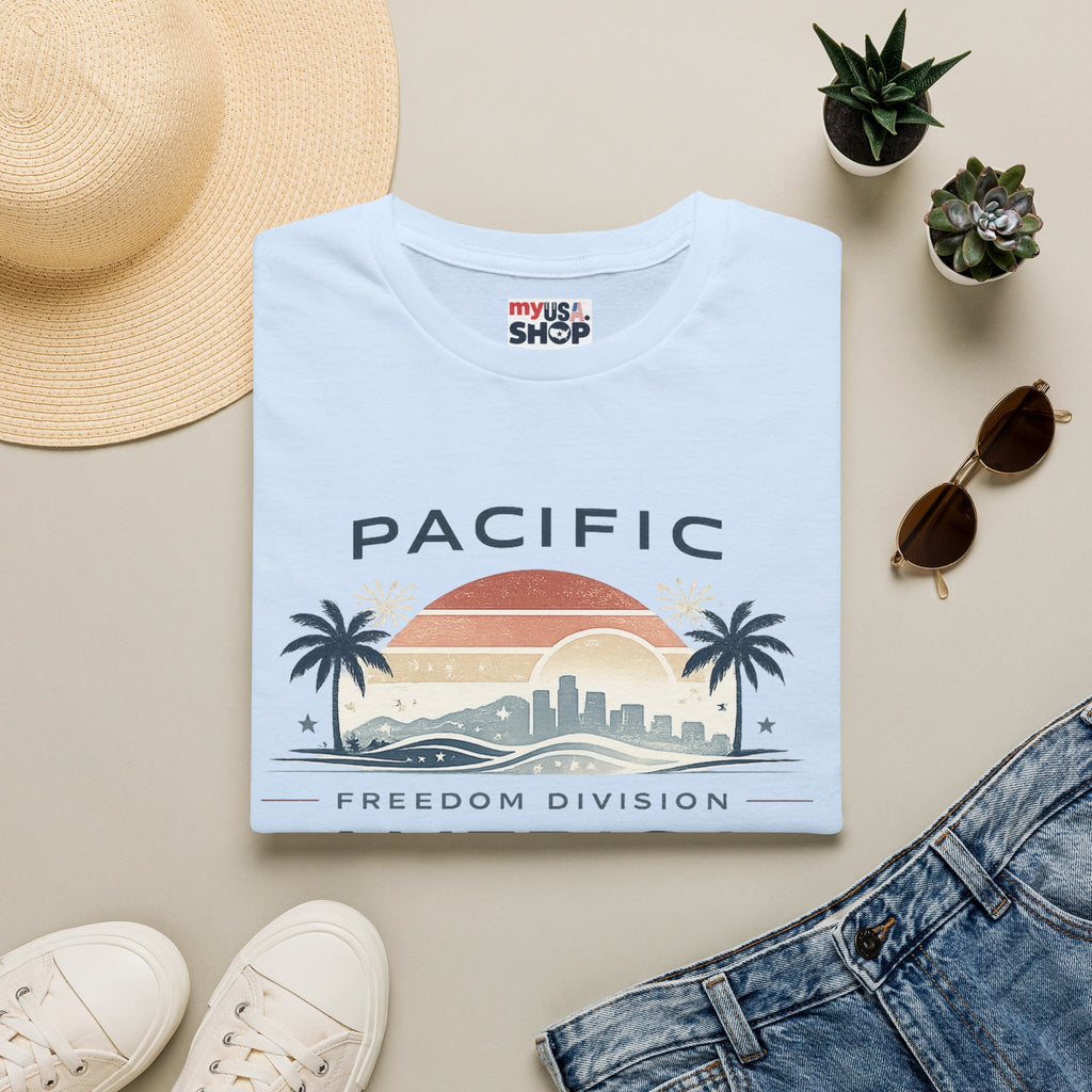 Pacific Freedom Division T-Shirt — Retro Palm Sunset America 250 Graphic Tee