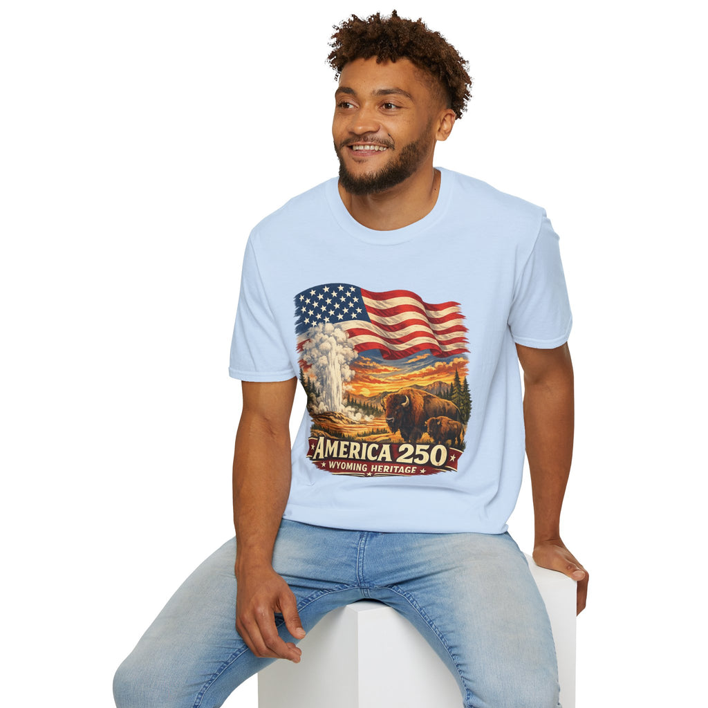 America 250 T-Shirt — Vintage Wyoming Yellowstone Design