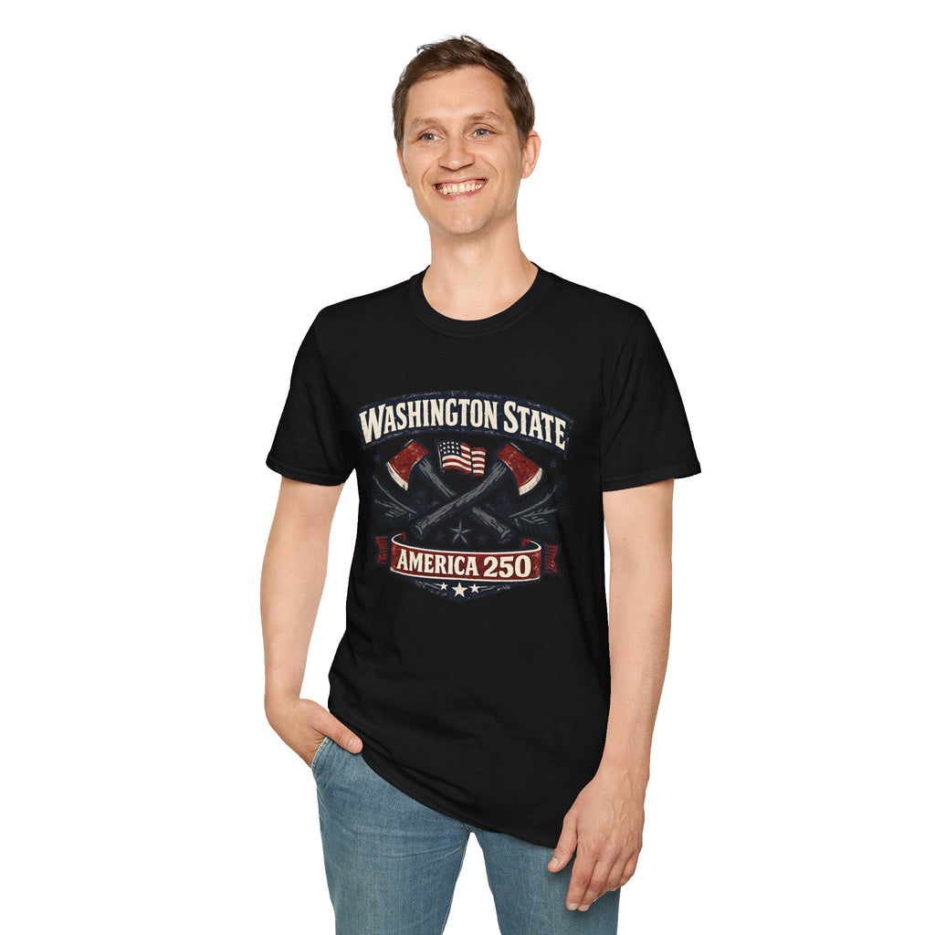 America 250 Washington State T-Shirt —  Axes Retro Graphic Tee