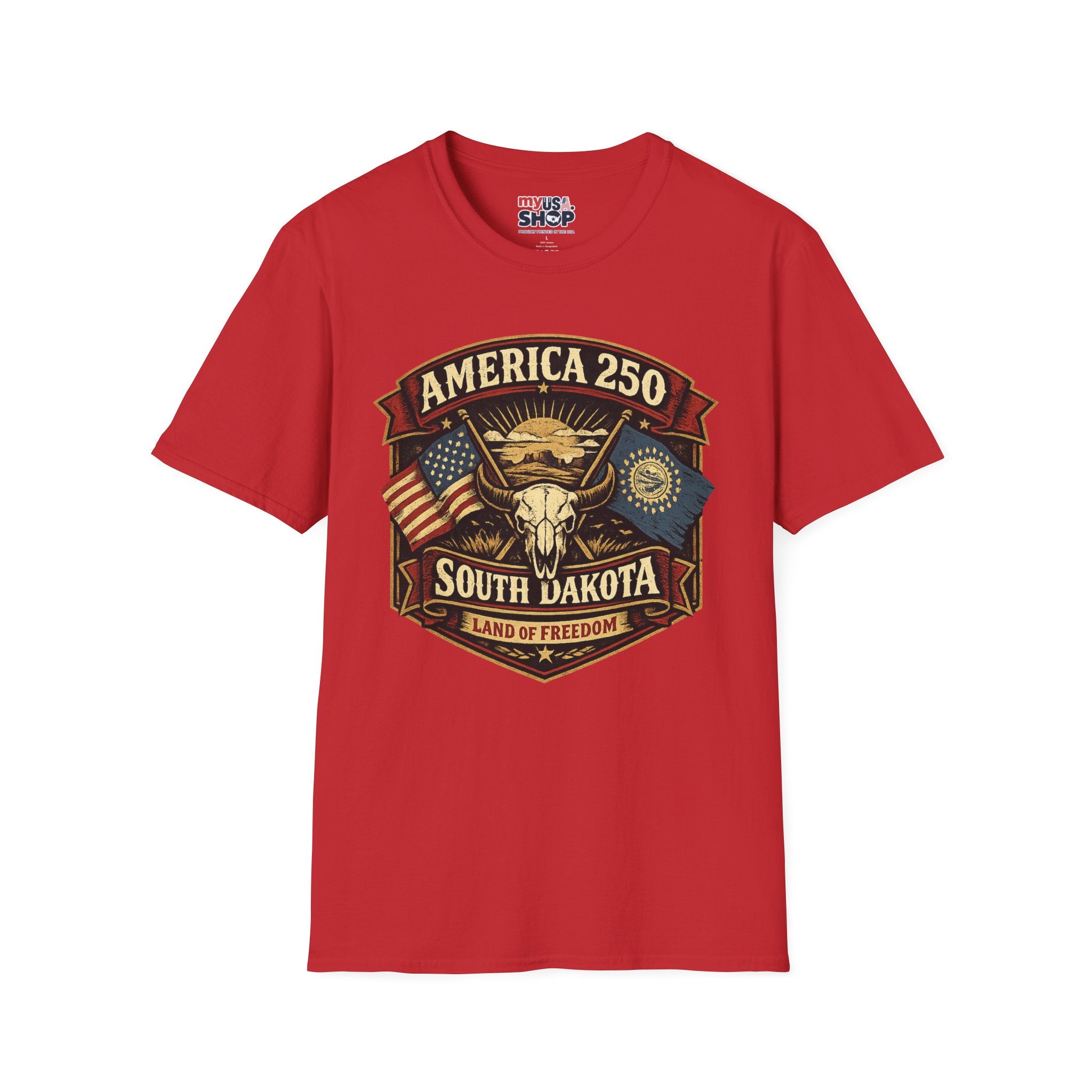 America 250 South Dakota T-Shirt — Western Skull Heritage Graphic Tee