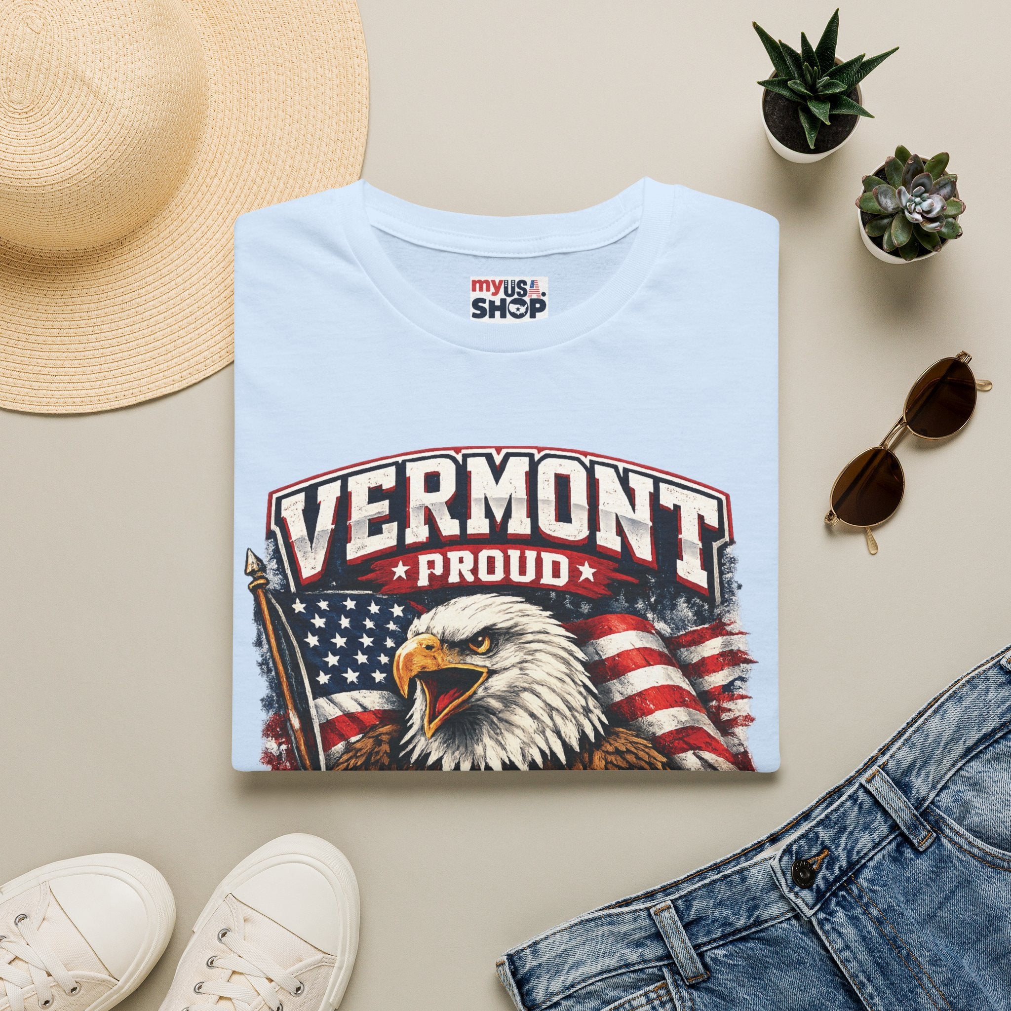 America 250 x Vermont Proud T-Shirt — Eagle Flag Design