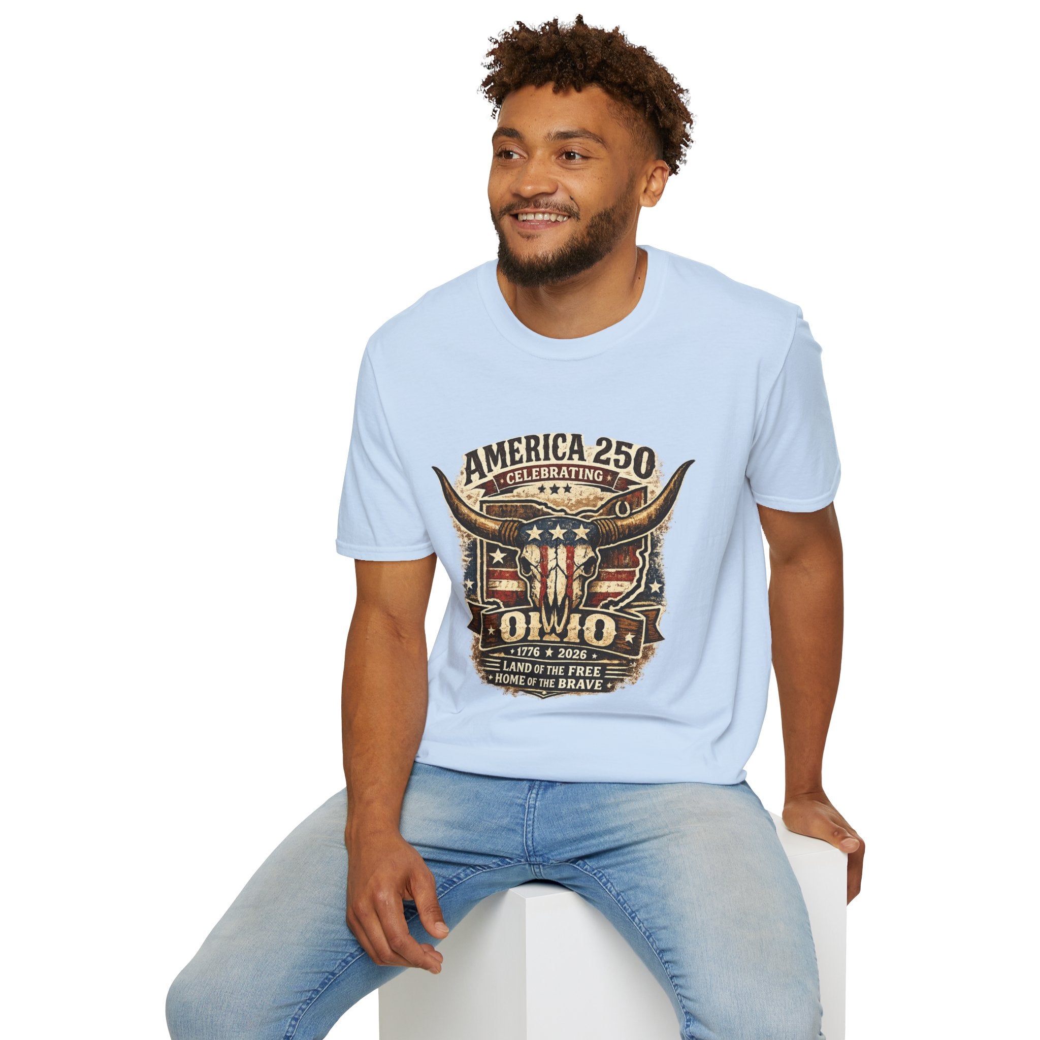 America 250 – Ohio Longhorn Skull Patriotic Vintage Tee Design