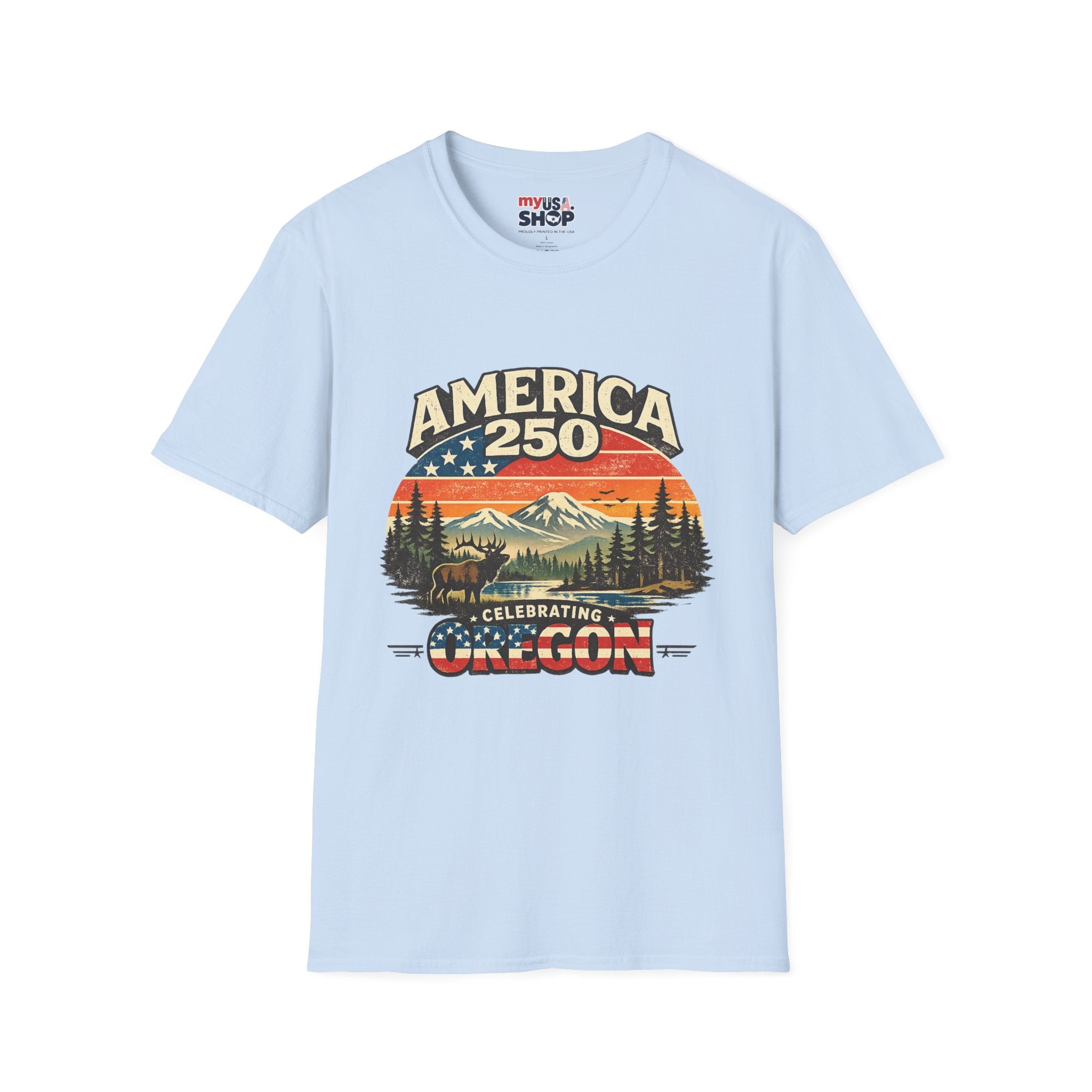America 250 Oregon Shirt — Retro Wildlife Sunset Graphic Tee