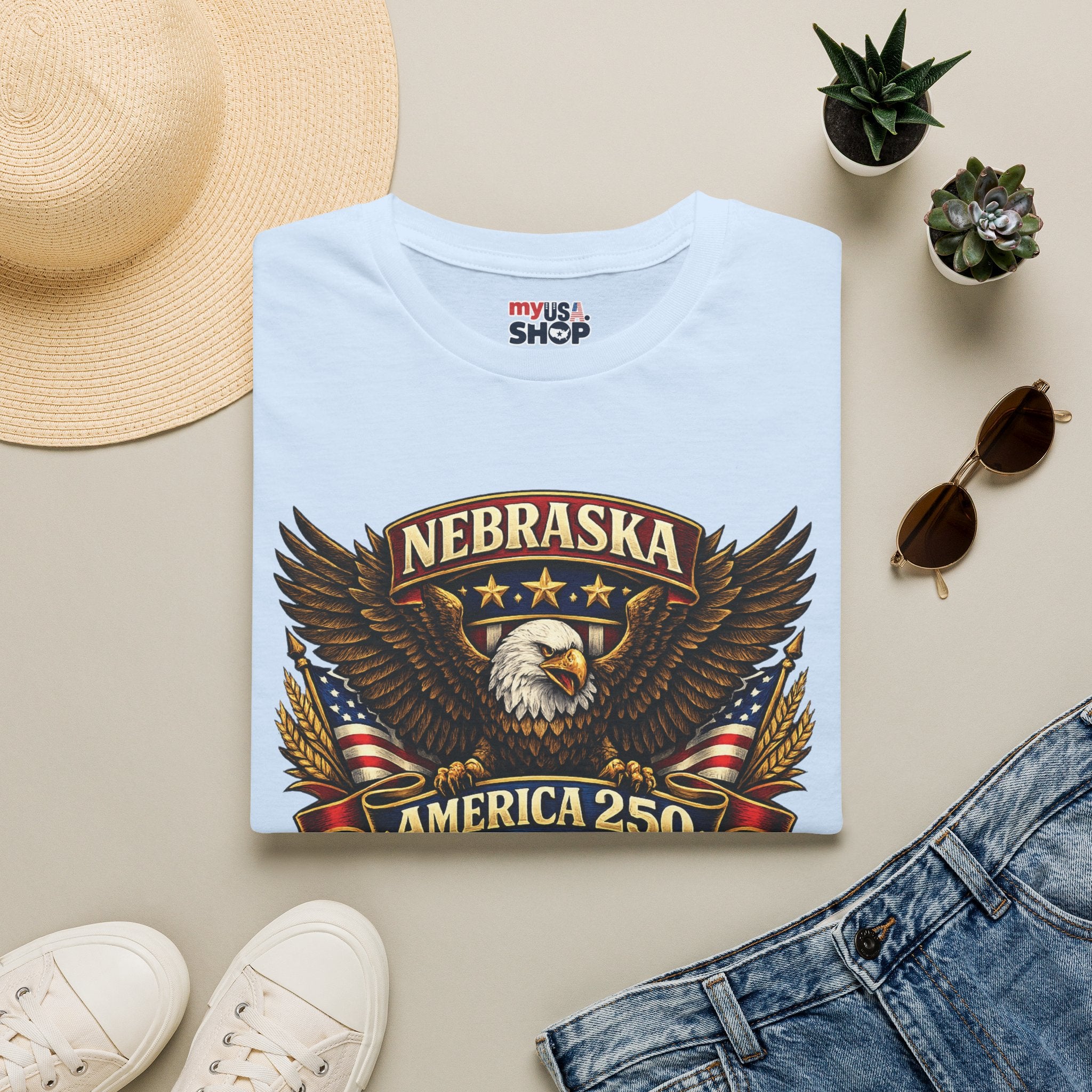 America 250 Nebraska Eagle T-Shirt — Patriotic USA State Tee