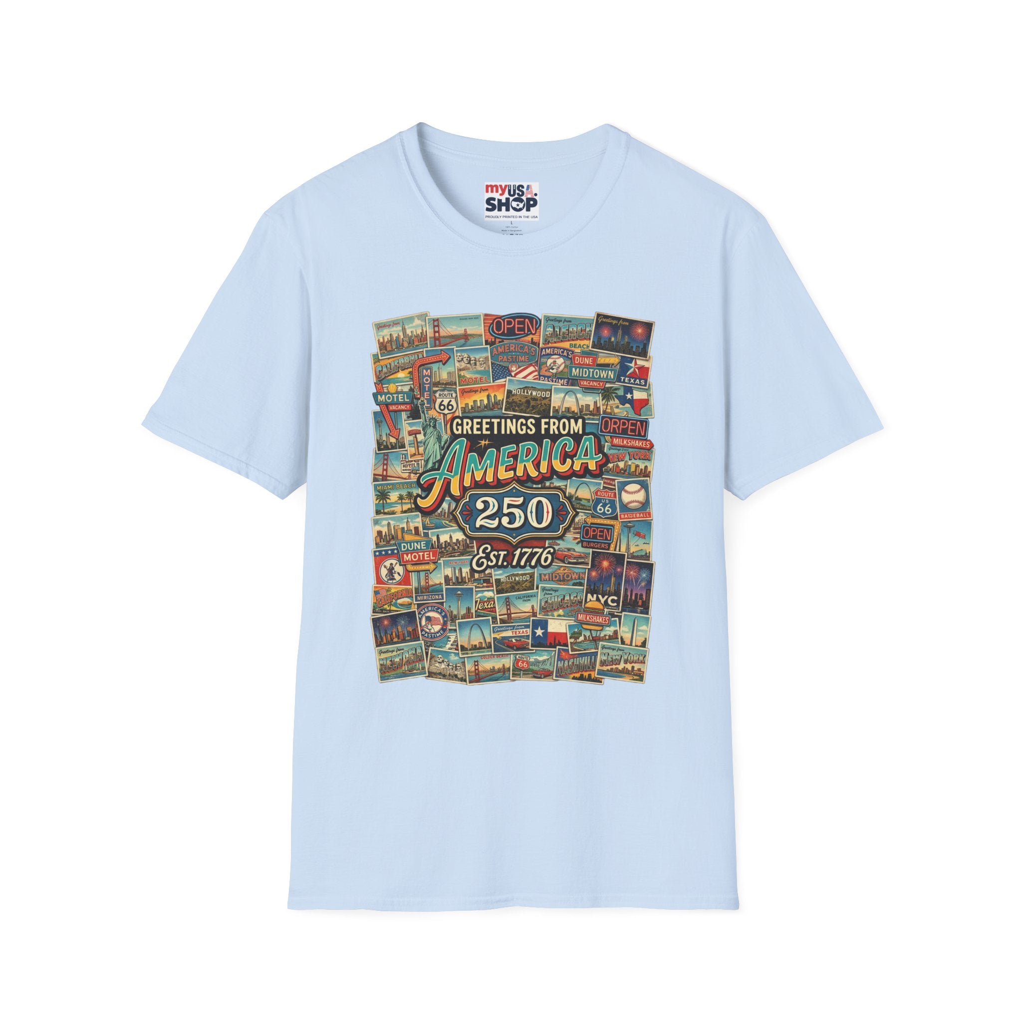 Greetings From America 250 Vintage Postcard T-Shirt Pop Culture