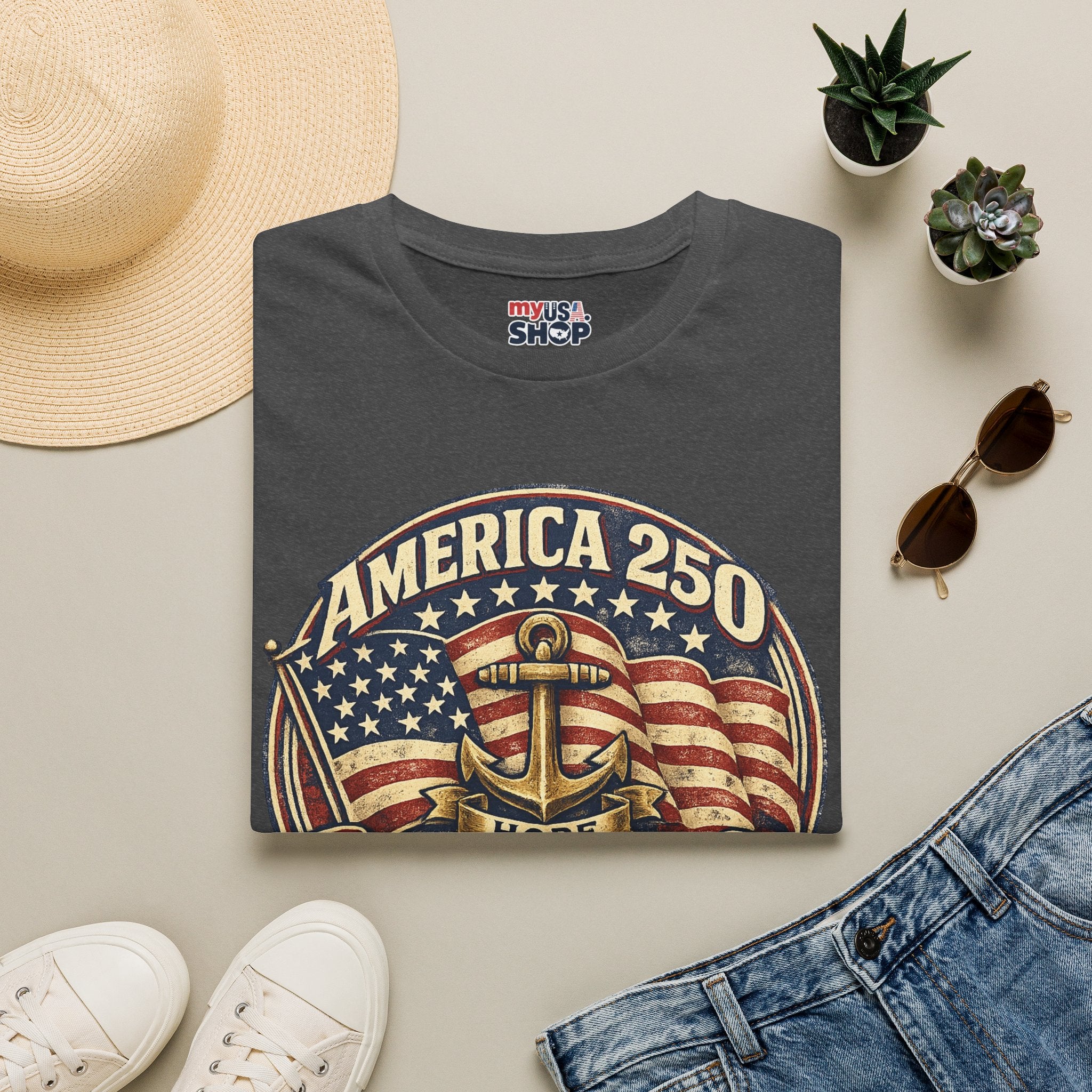 America 250 Rhode Island Shirt — Hope Anchor Patriotic Graphic Tee