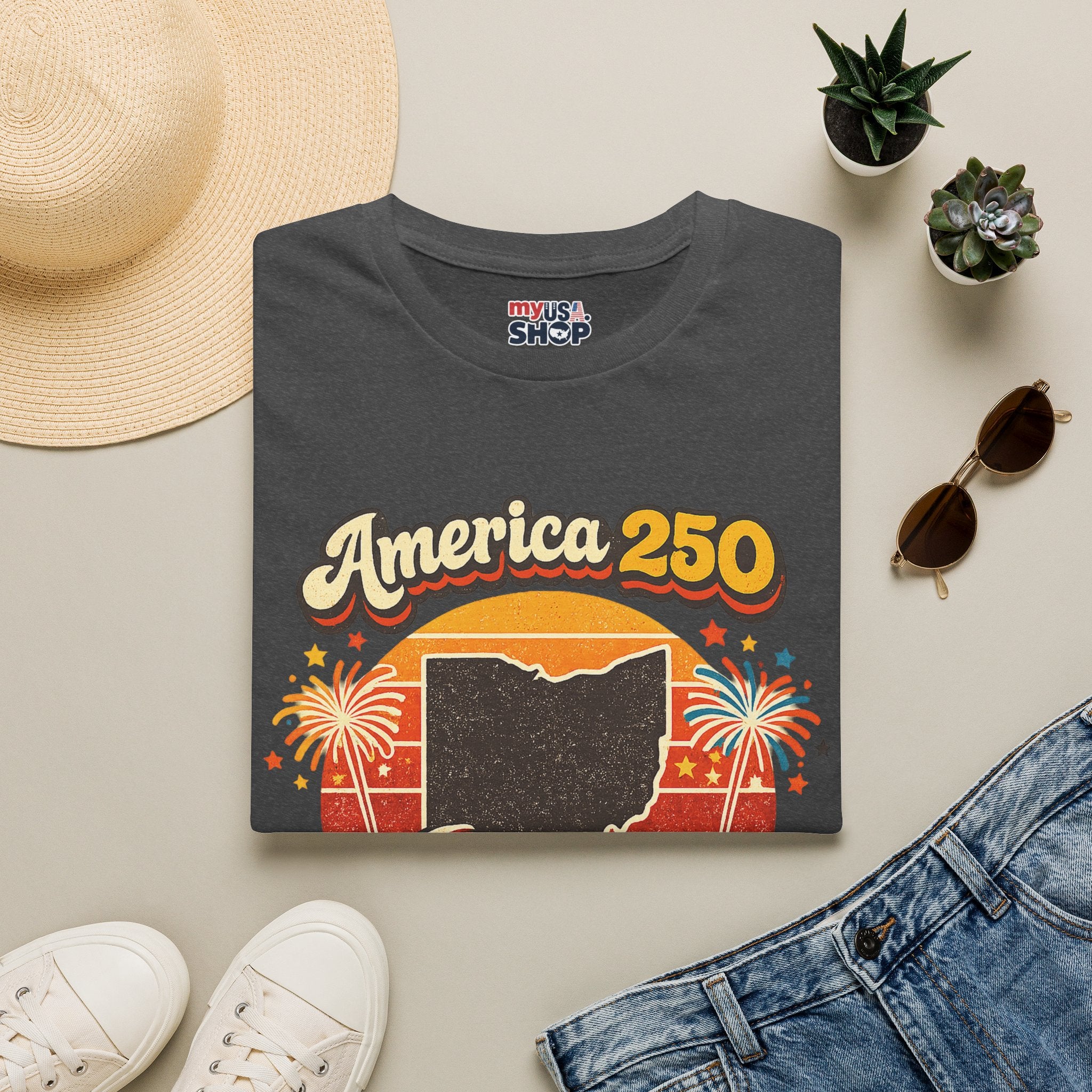 America 250 Ohio T‑Shirt — Retro Fireworks Bicentennial Celebration Tee