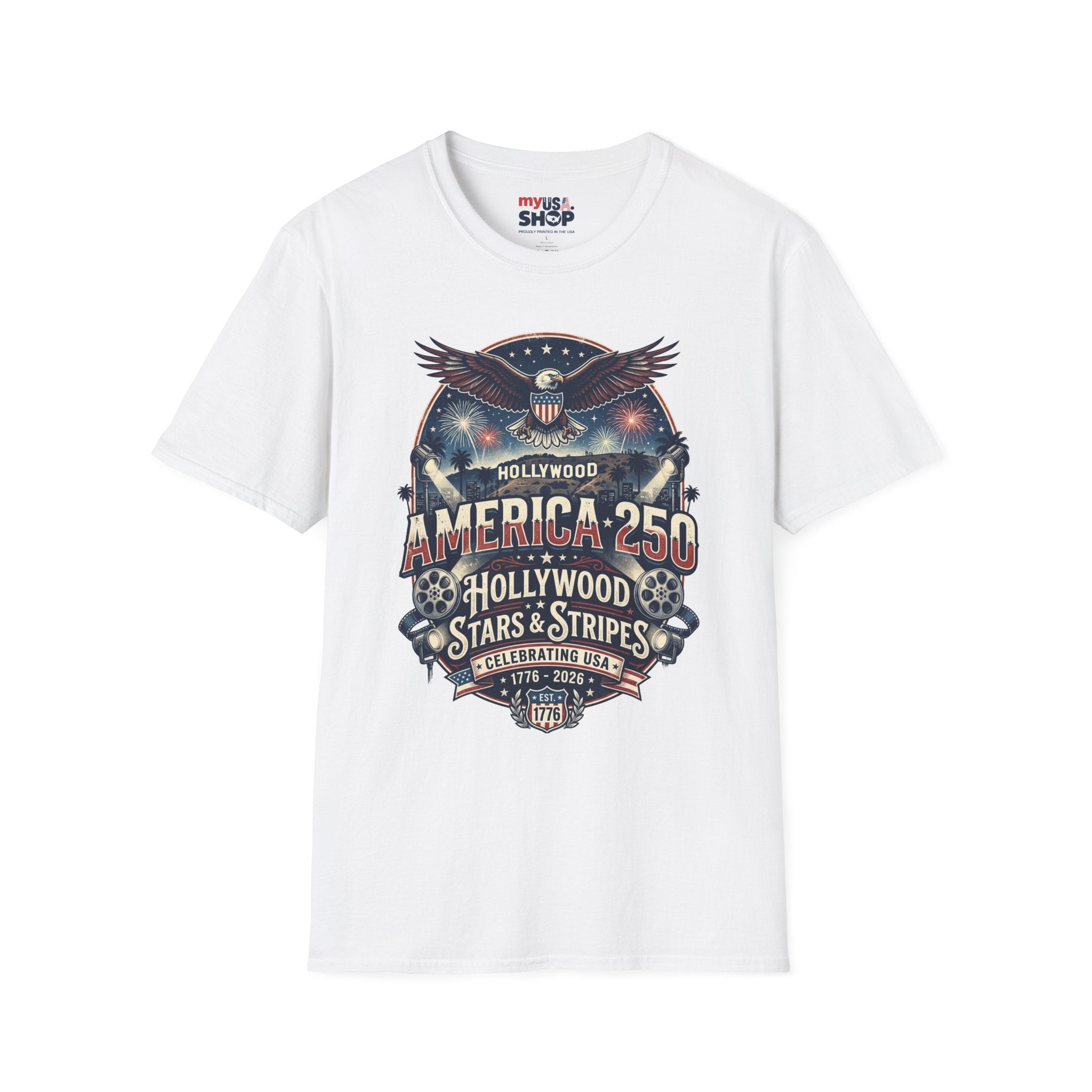 America 250 Graphic T-Shirt — Hollywood Stars & Stripes Eagle Design