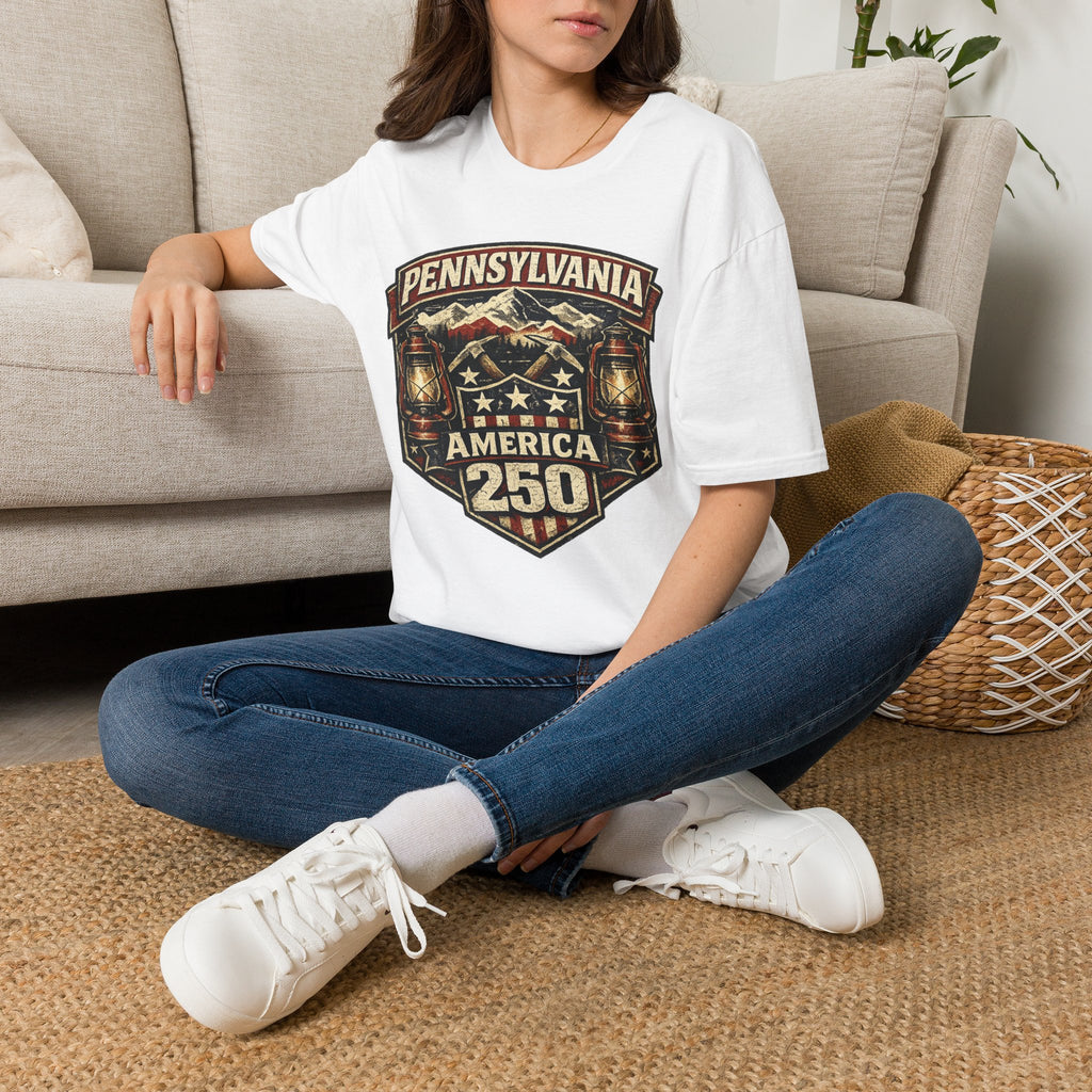 Pennsylvania America 250 Shirt — Rustic Mountain Miner Badge Graphic Tee