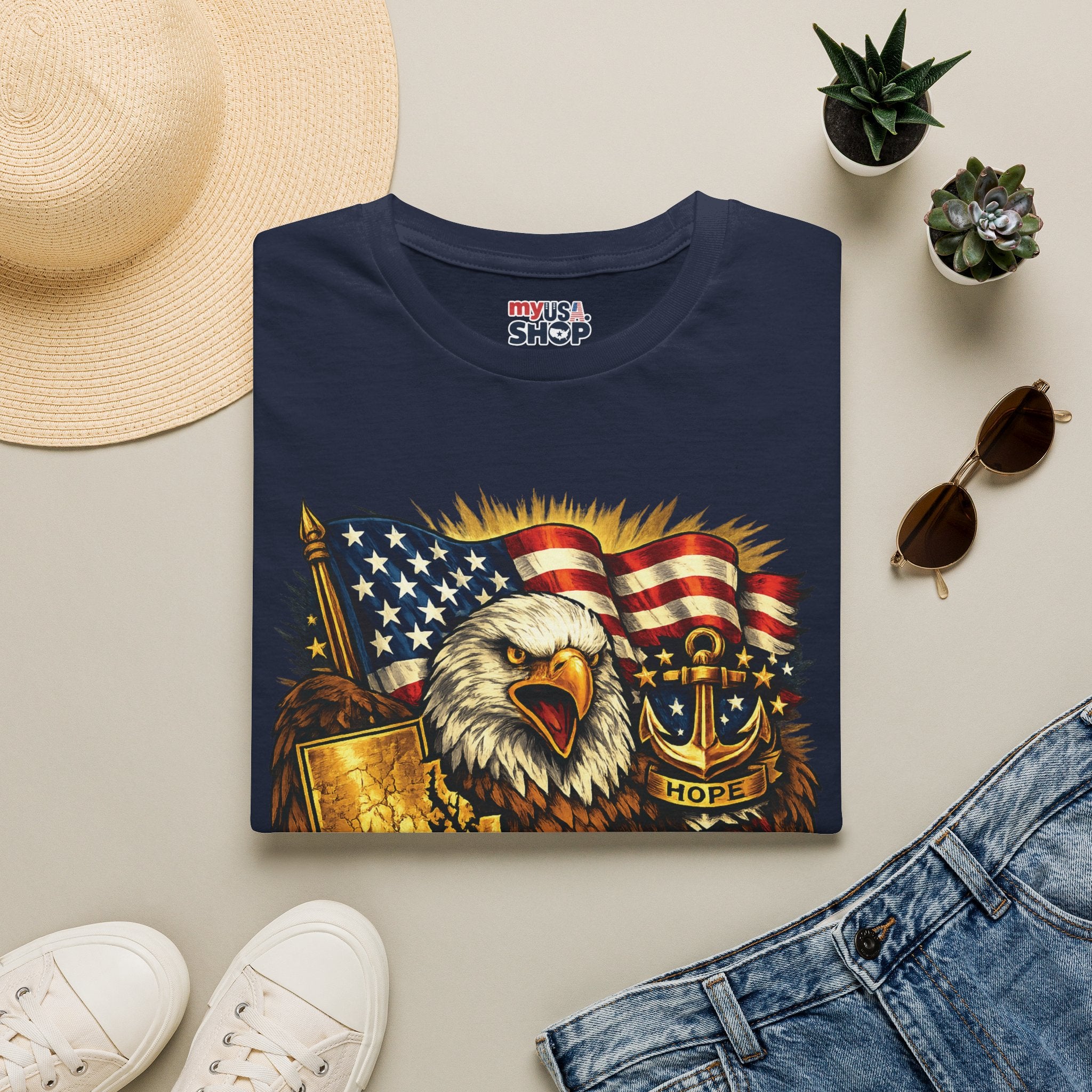 Rhode Island Proud America 250 T-Shirt — Patriotic Eagle Graphic Tee