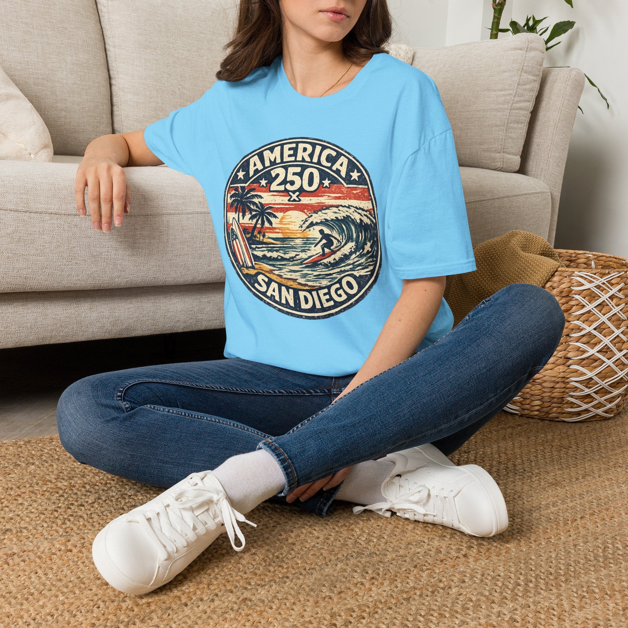America 250 San Diego California Vintage Surf Emblem Tee