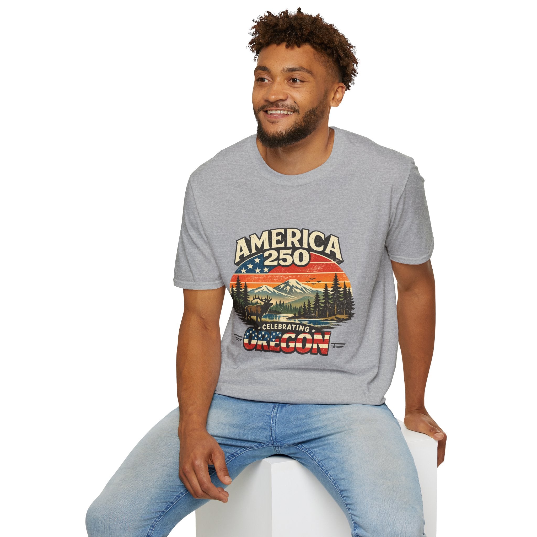 America 250 Oregon Shirt — Retro Wildlife Sunset Graphic Tee