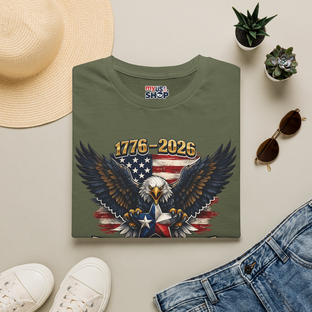 America 250 Texas Shirt — Texas Strong Patriotic Eagle Graphic Tee