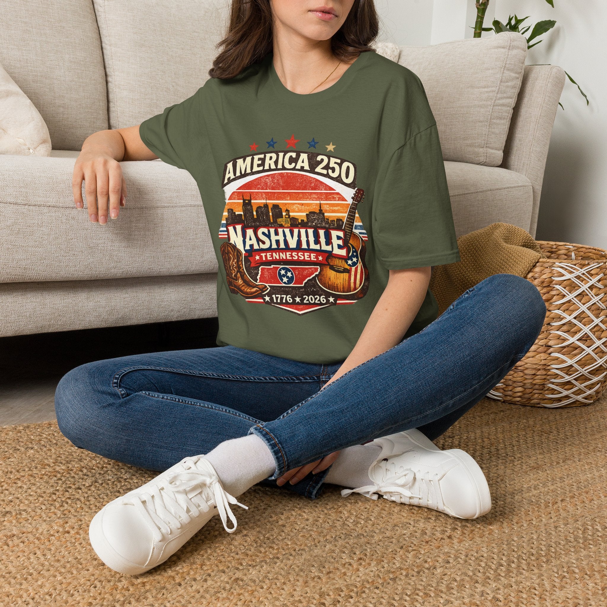 America 250 Nashville Tennessee T-Shirt — Patriotic Music City Graphic Tee