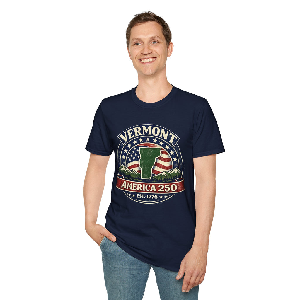 America 250 – Vermont Est. 1776 Map Vintage Tee Design