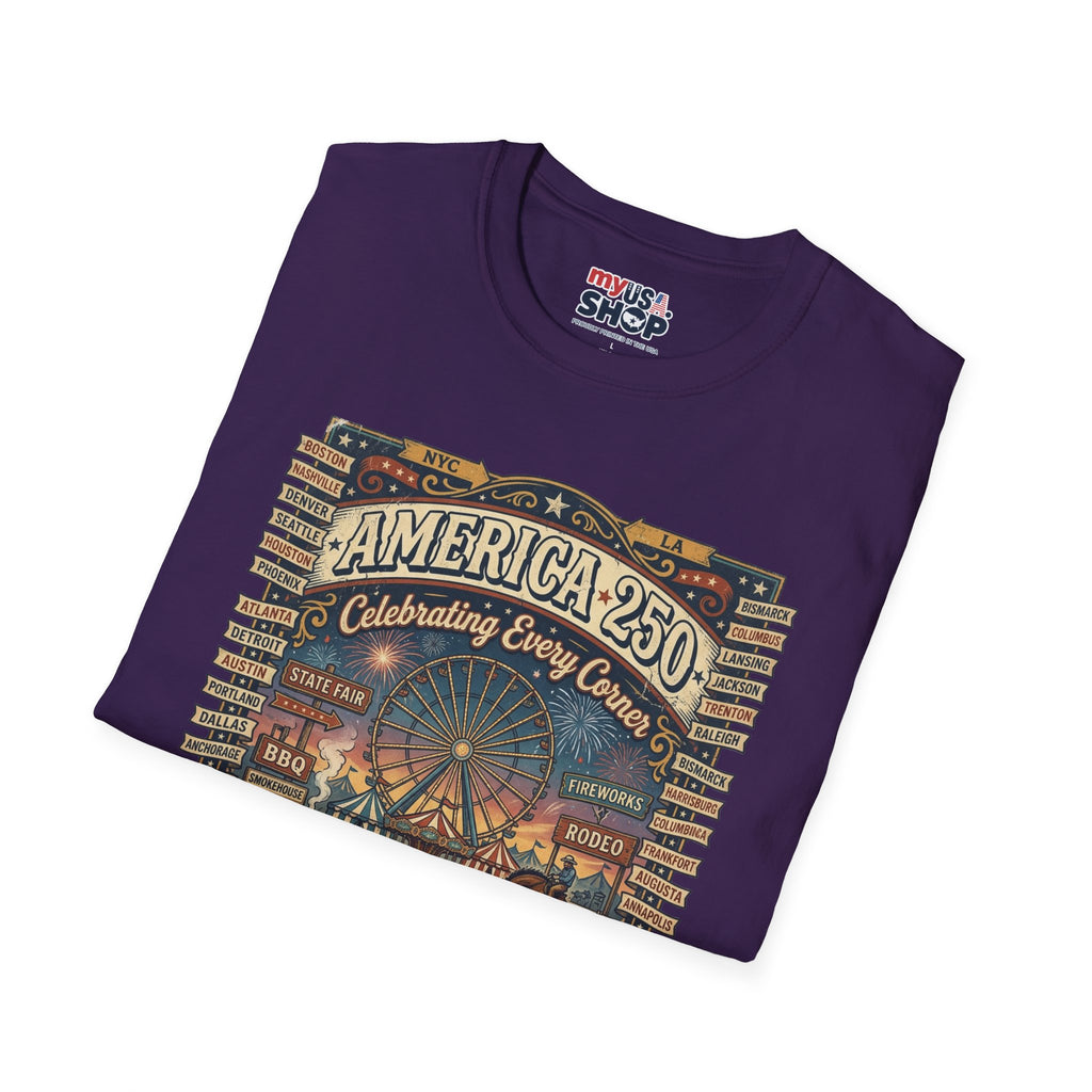 America 250 Celebration T-Shirt — Vintage Fair Ferris Wheel Patriotic Tee Pop Culture