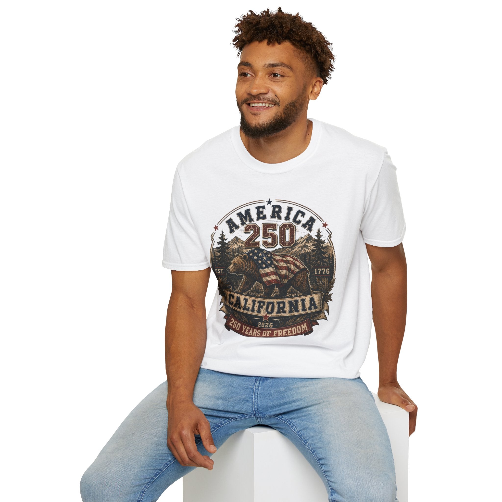 America 250 California T-Shirt — 250 Years of Freedom Patriotic Bear Design