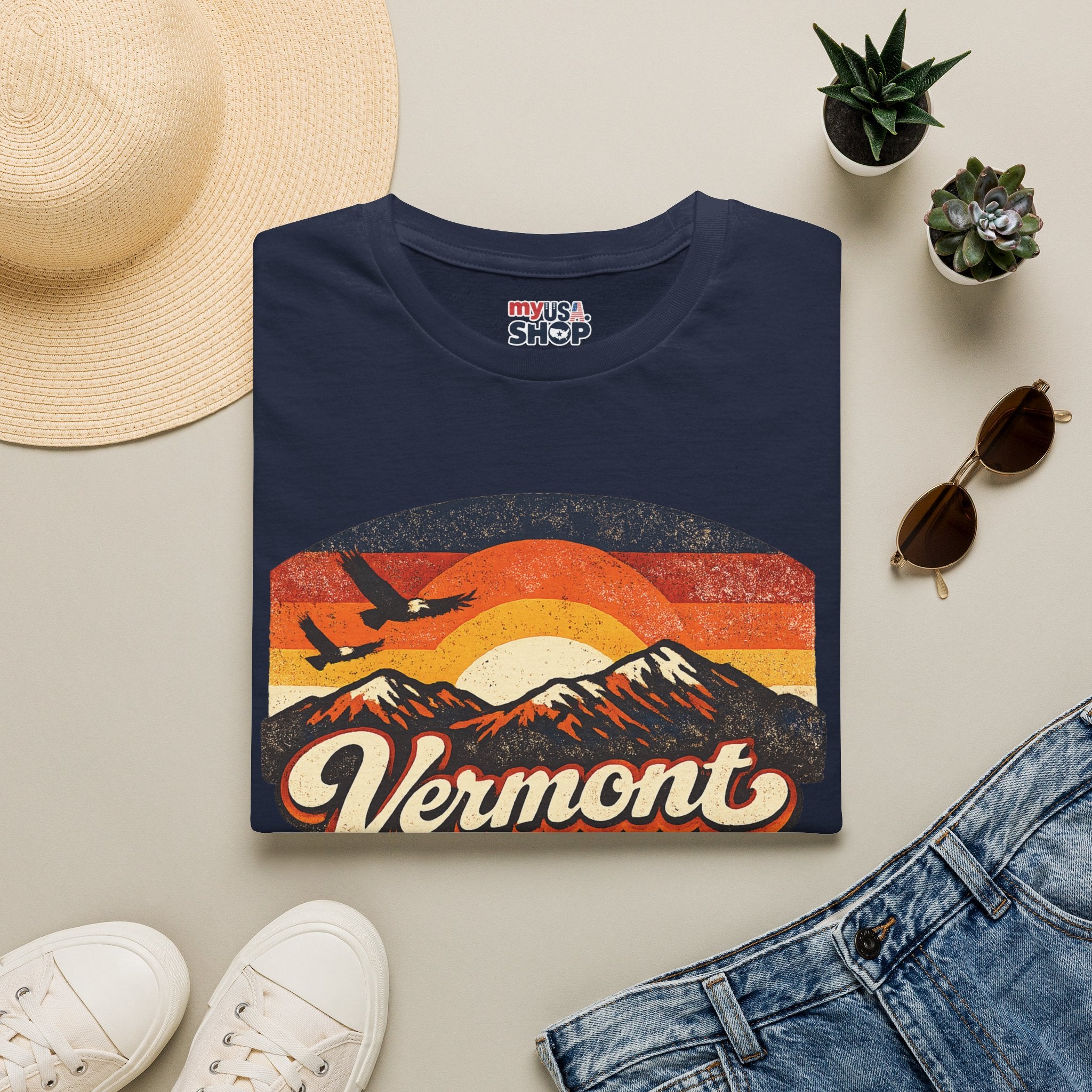 America 250 – Vermont Eagle Mountain Sunset Vintage Tee Design