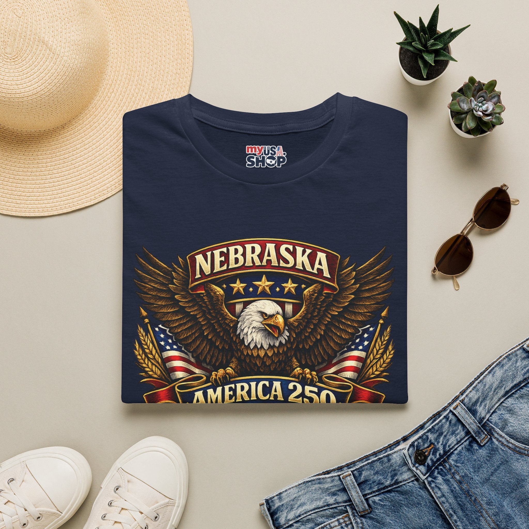 America 250 Nebraska Eagle T-Shirt — Patriotic USA State Tee