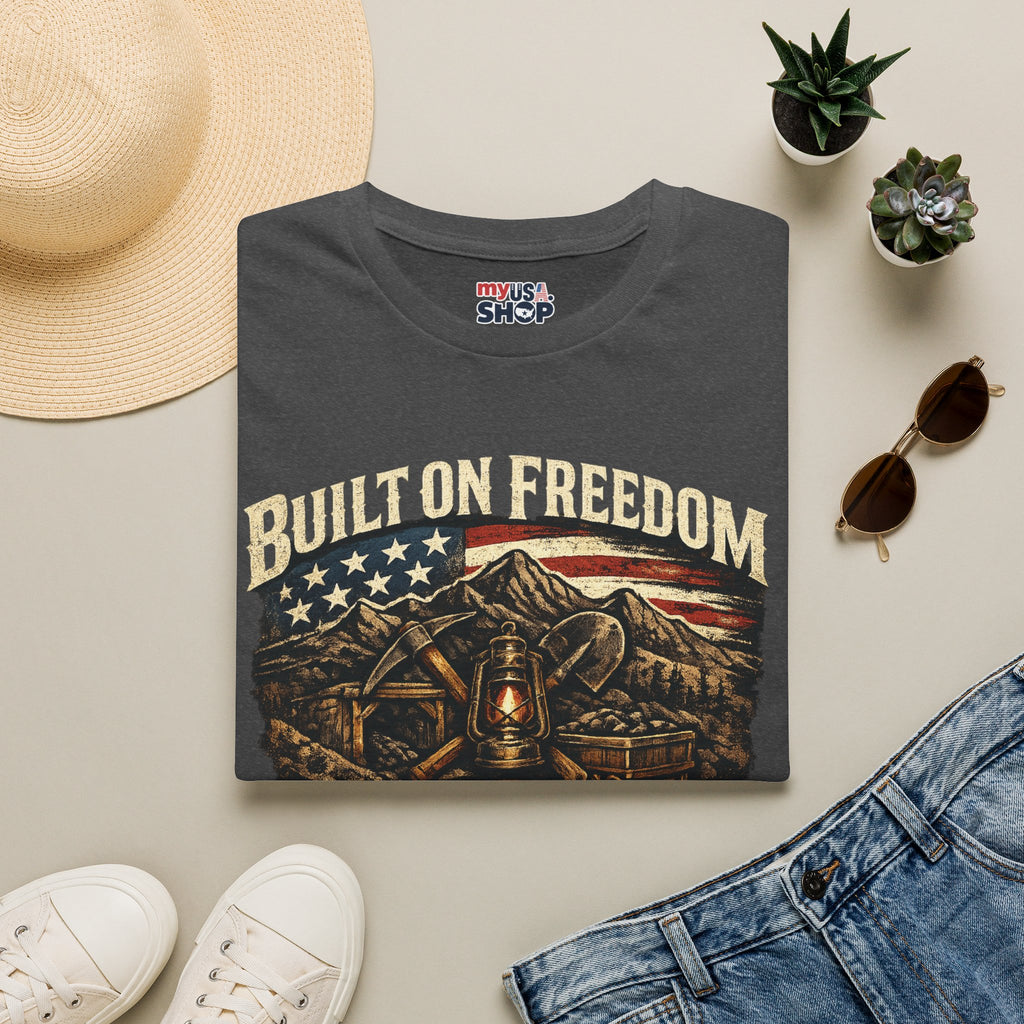 America 250 T-Shirt — Built on Freedom West Virginia Vintage Flag Mountain