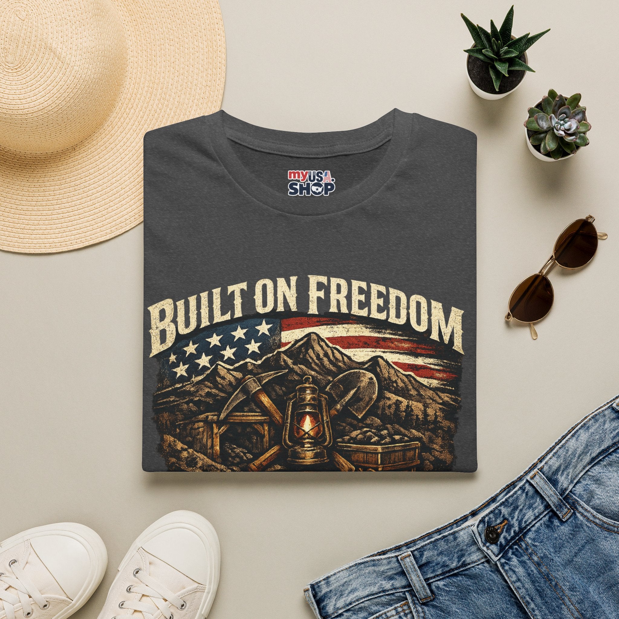 America 250 T-Shirt — Built on Freedom West Virginia Vintage Flag Mountain