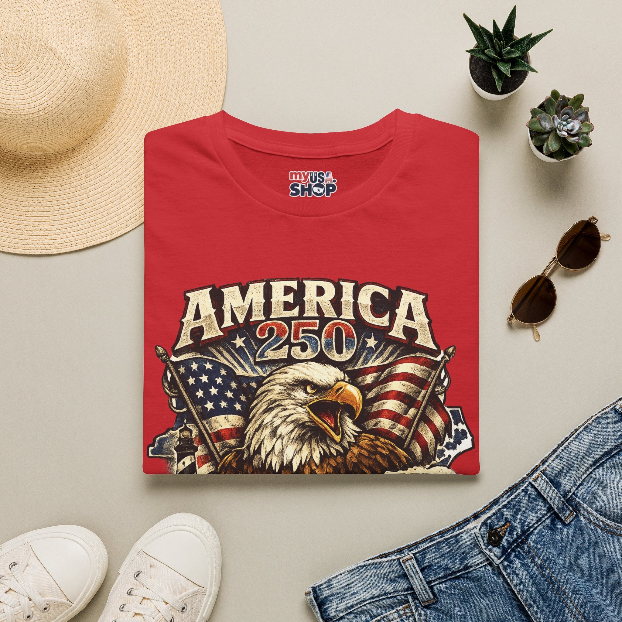 America 250 Eagle T-Shirt — Patriotic USA Flag Graphic (North Carolina)