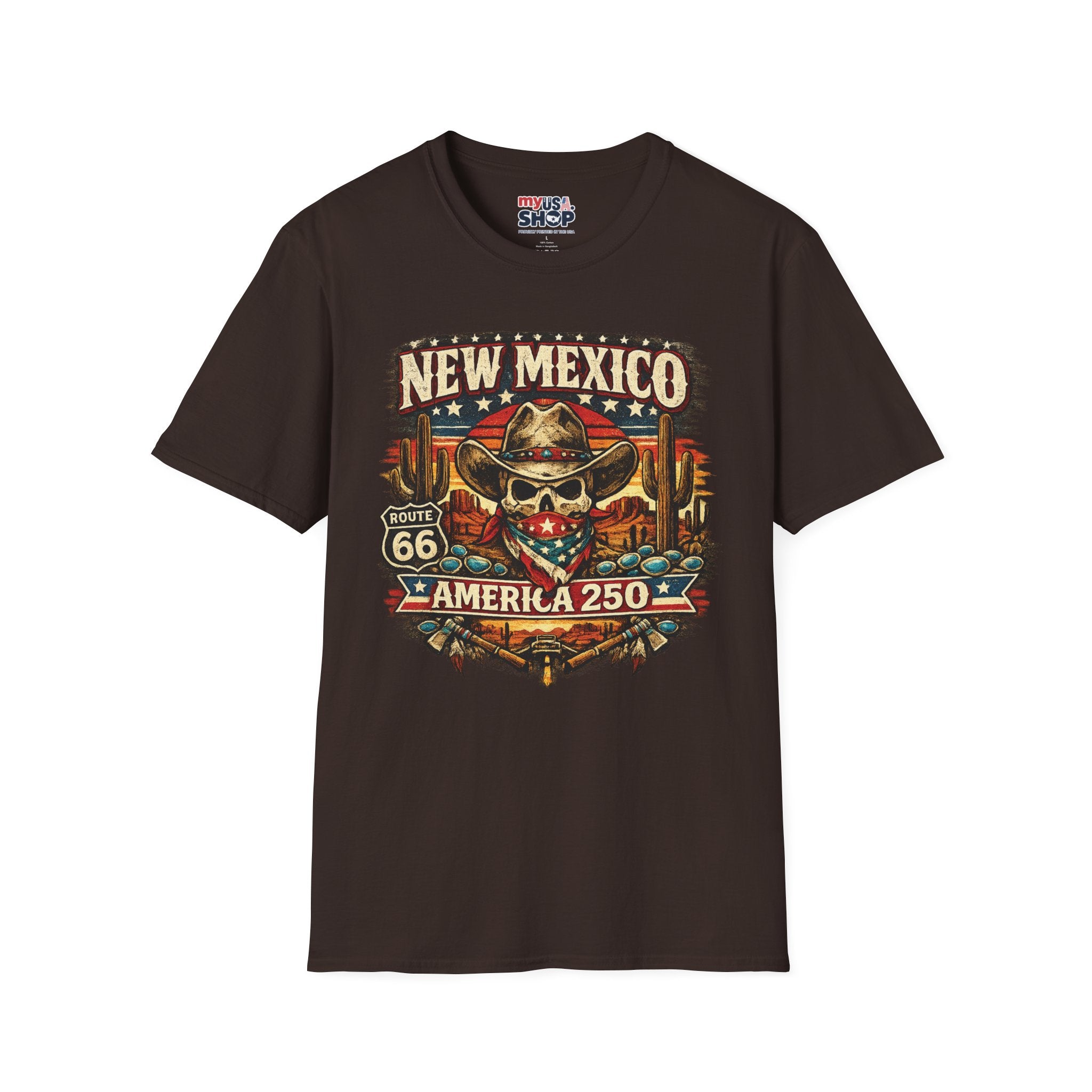 America 250 New Mexico Skull Cowboy T-Shirt — Route 66 Americana Desert Tee