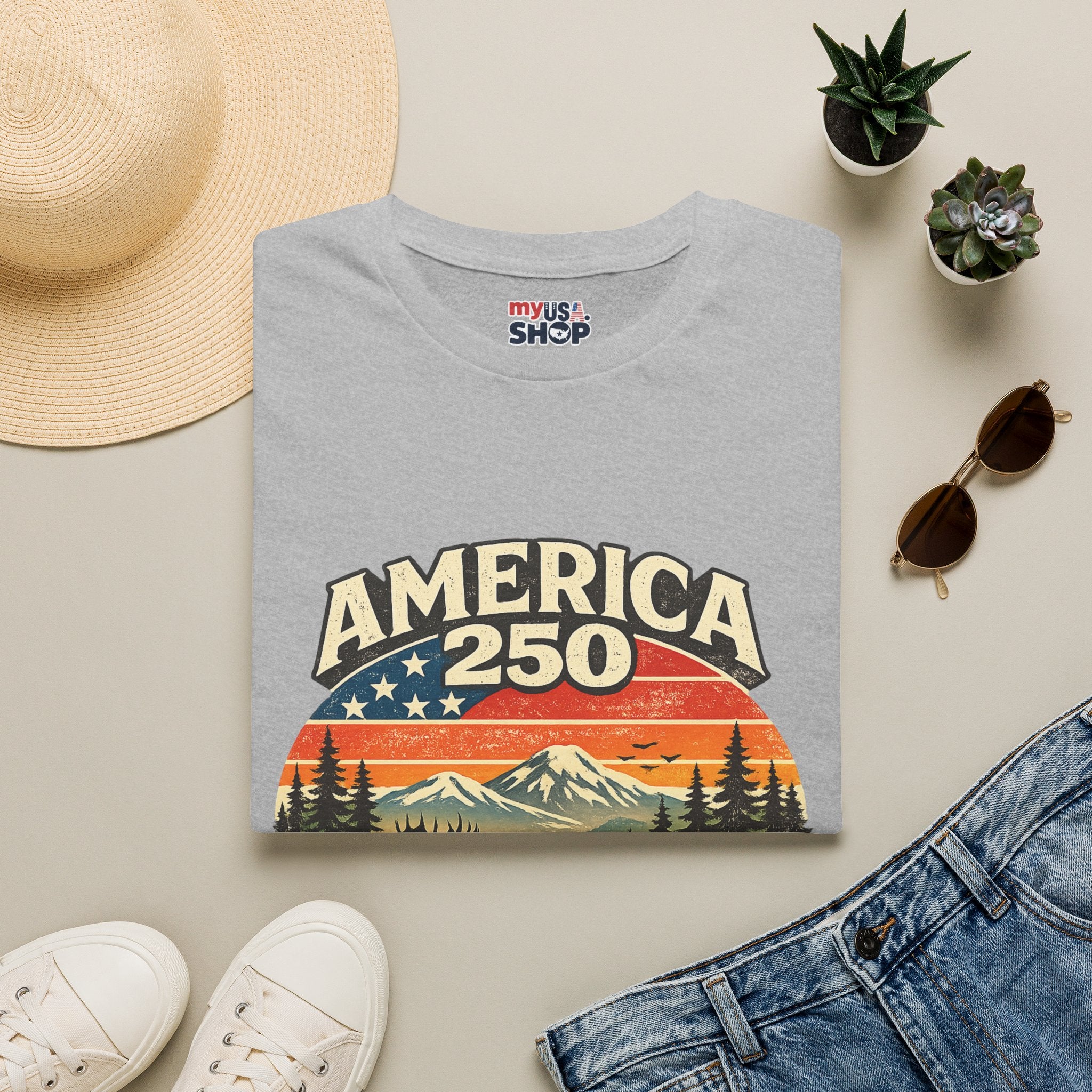 America 250 Oregon Shirt — Retro Wildlife Sunset Graphic Tee