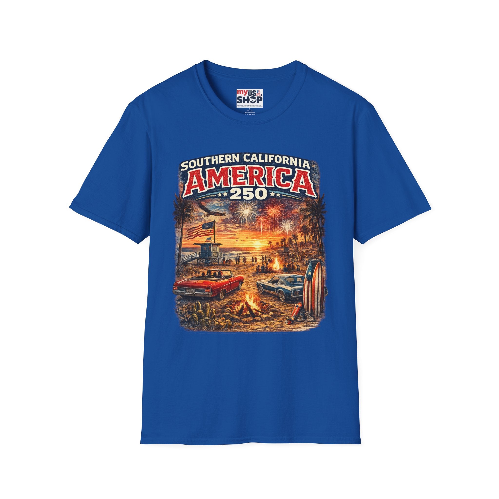 America 250 Southern California Sunset T-Shirt — Patriotic 4th of July Beach Vintage Tee