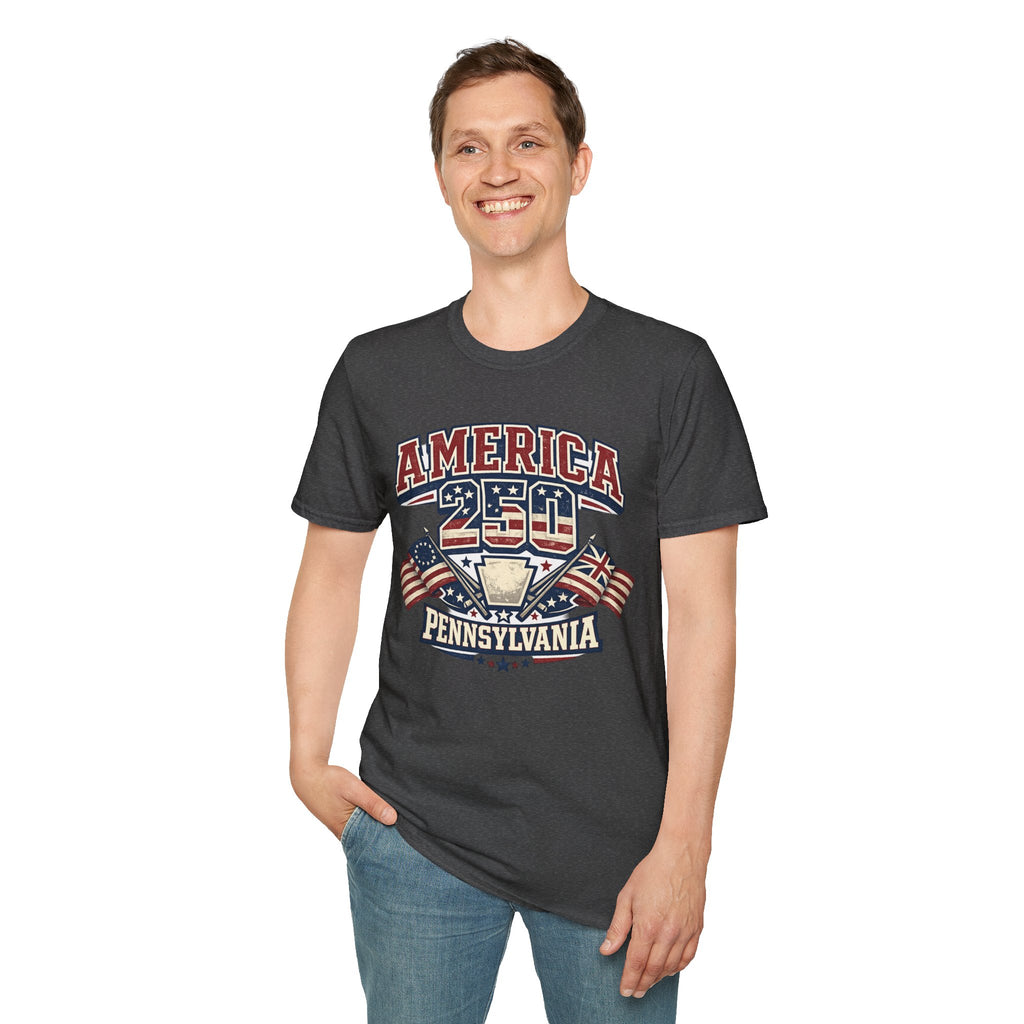 Pennsylvania America 250 Shirt — Retro Patriotic Varsity Graphic Tee