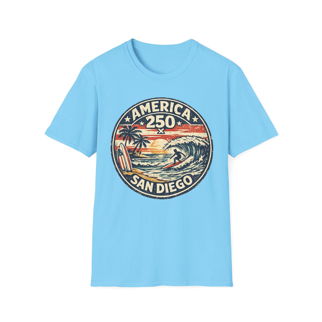 America 250 San Diego California Vintage Surf Emblem Tee